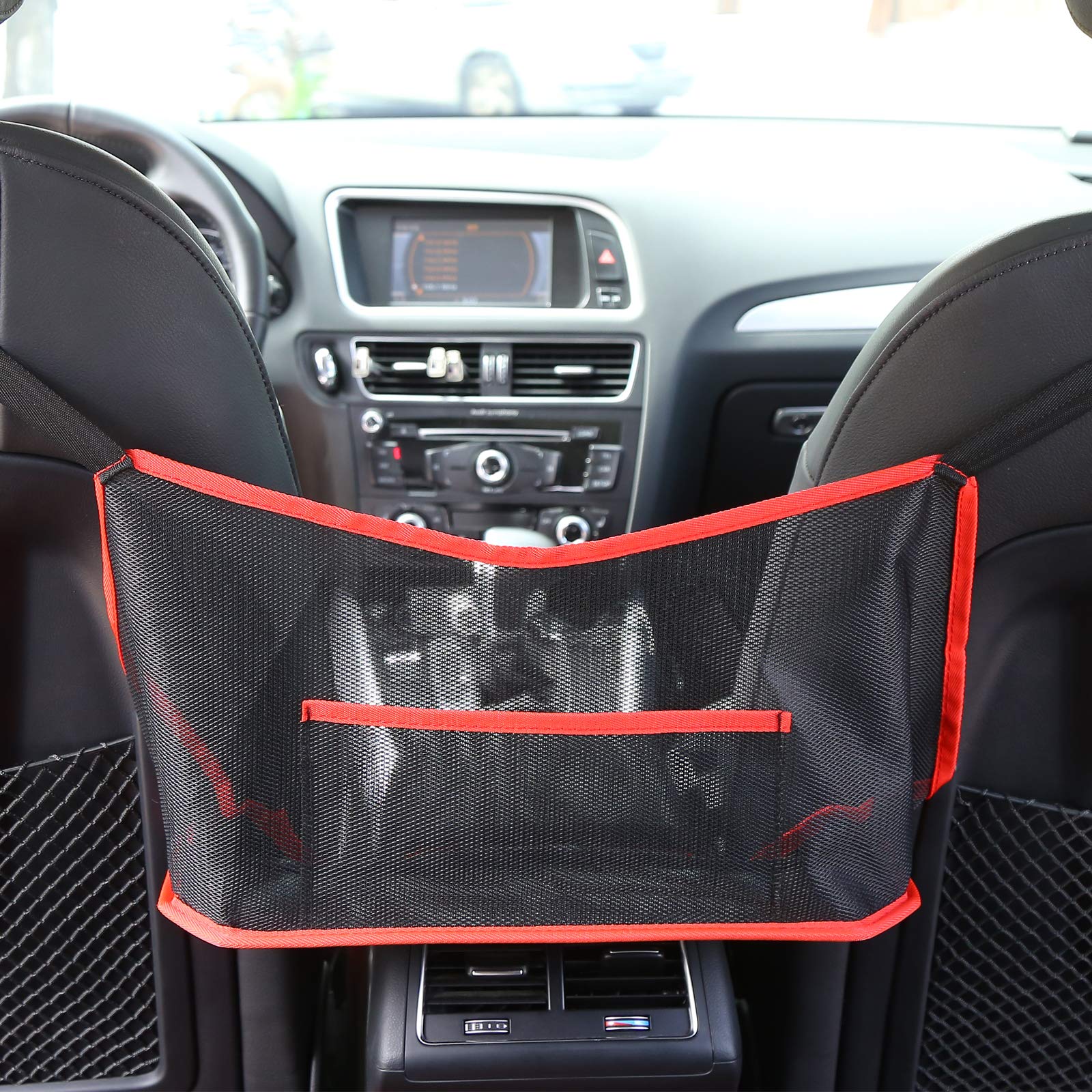 Denvosi Car Seat Organizer - Mesh Storage Net Pocket for Purses, Bags & Accessories - Front Seat Handbag Holder & Driver Storage Solution - Perfect for Road Trips, Commuting & Daily Errands