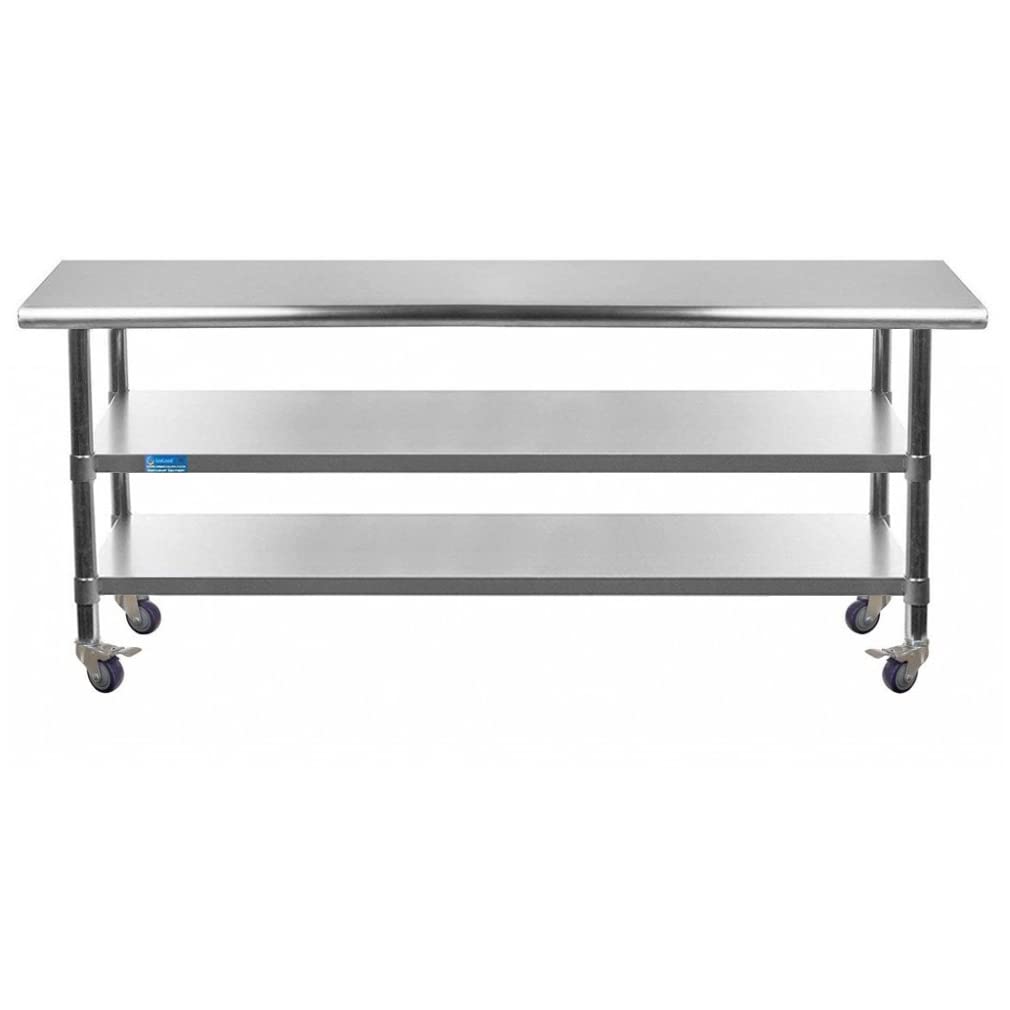 Stainless Steel Work Table with 2 Shelves & Casters - Heavy Duty Metal Utility Table for Commercial Kitchen, Restaurant, Garage & Home Use - NSF Certified 60