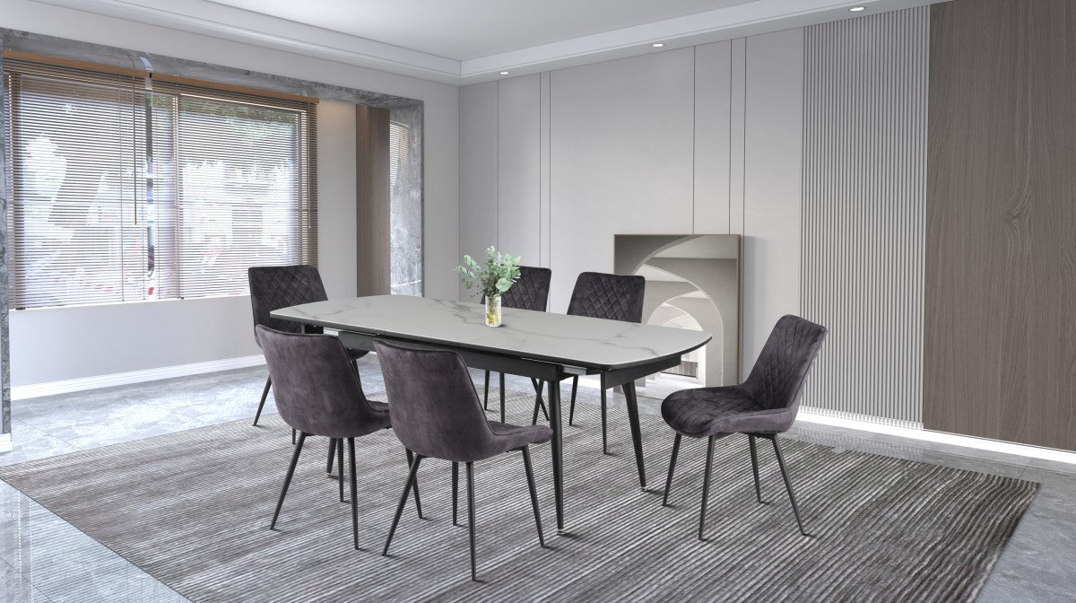 7-Piece Modern Dining Set - White & Grey Color - Perfect for Small Spaces, Apartments, and Cozy Family Meals
