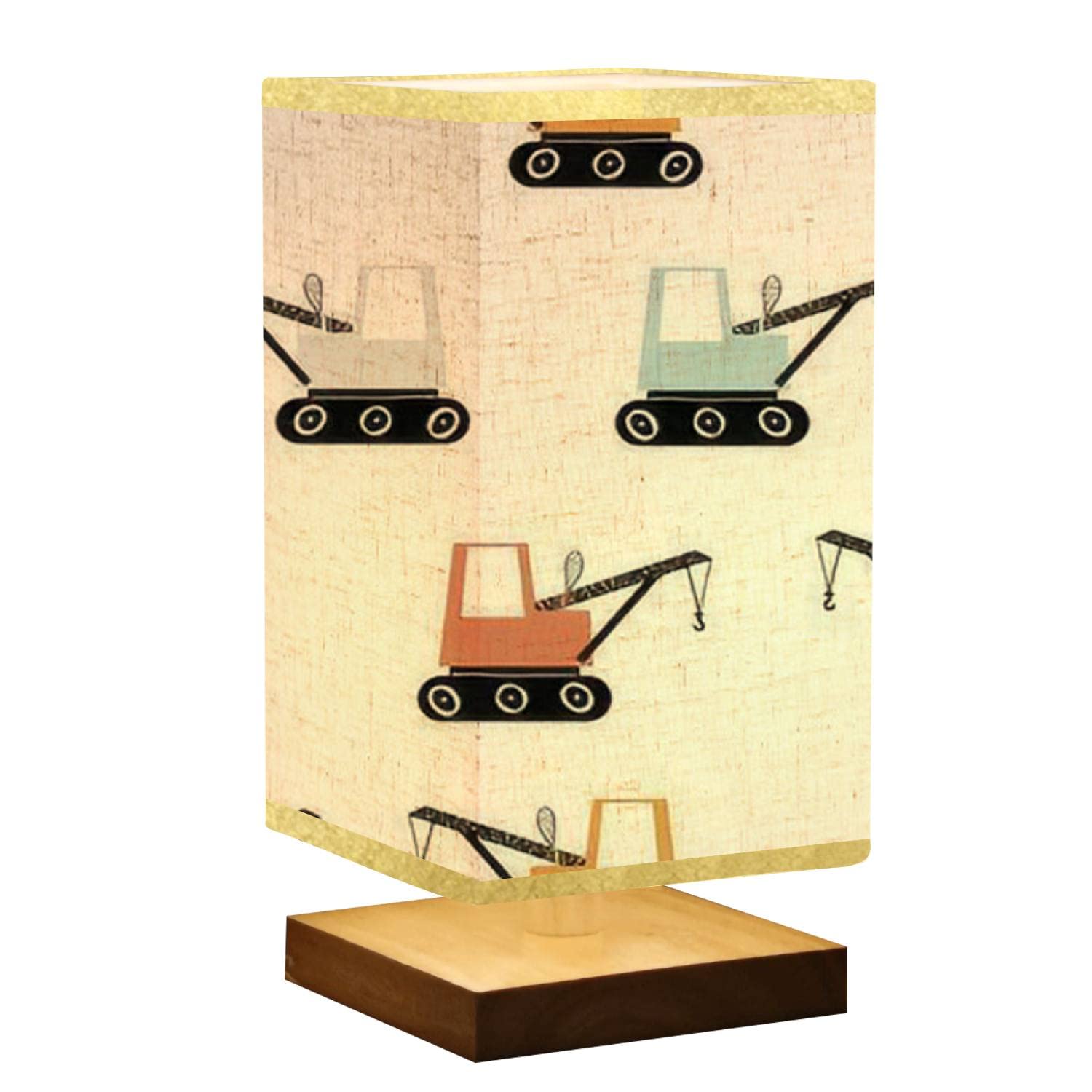 Handmade Wooden Base Dimmable Bedside Table Lamp with Flaxen Fabric Shade - Cars Themed Nightstand Lamp for Kids Room, Nursery, Bedroom & Living Room | Perfect for Reading, Study & Ambient Lighting