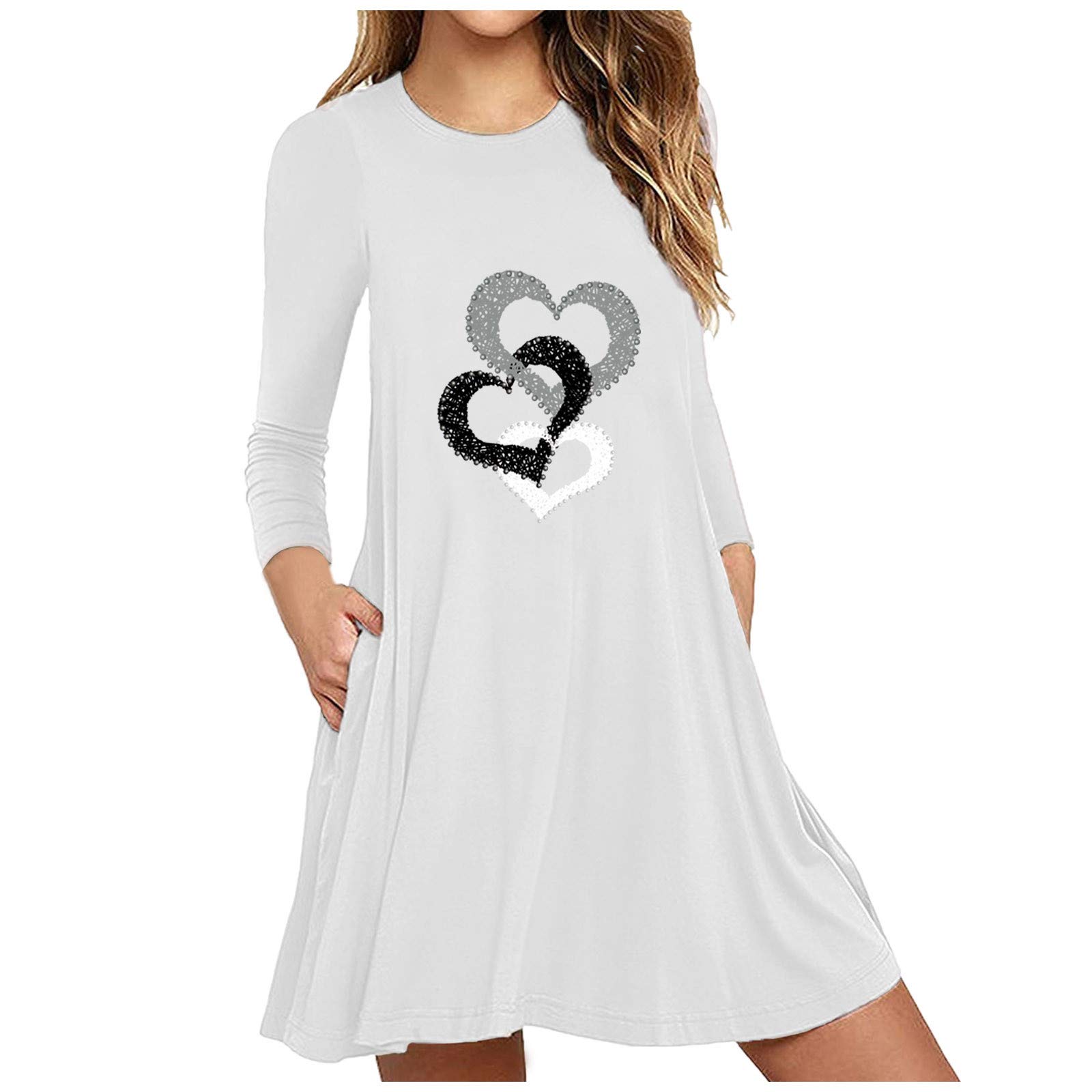 HAOREEKZ Women's Printed Long Sleeve Casual Dress with Pockets - Loose Fit Wild Floral Maxi Dress for Everyday Wear, Date Night & Vacation Outfits 2023