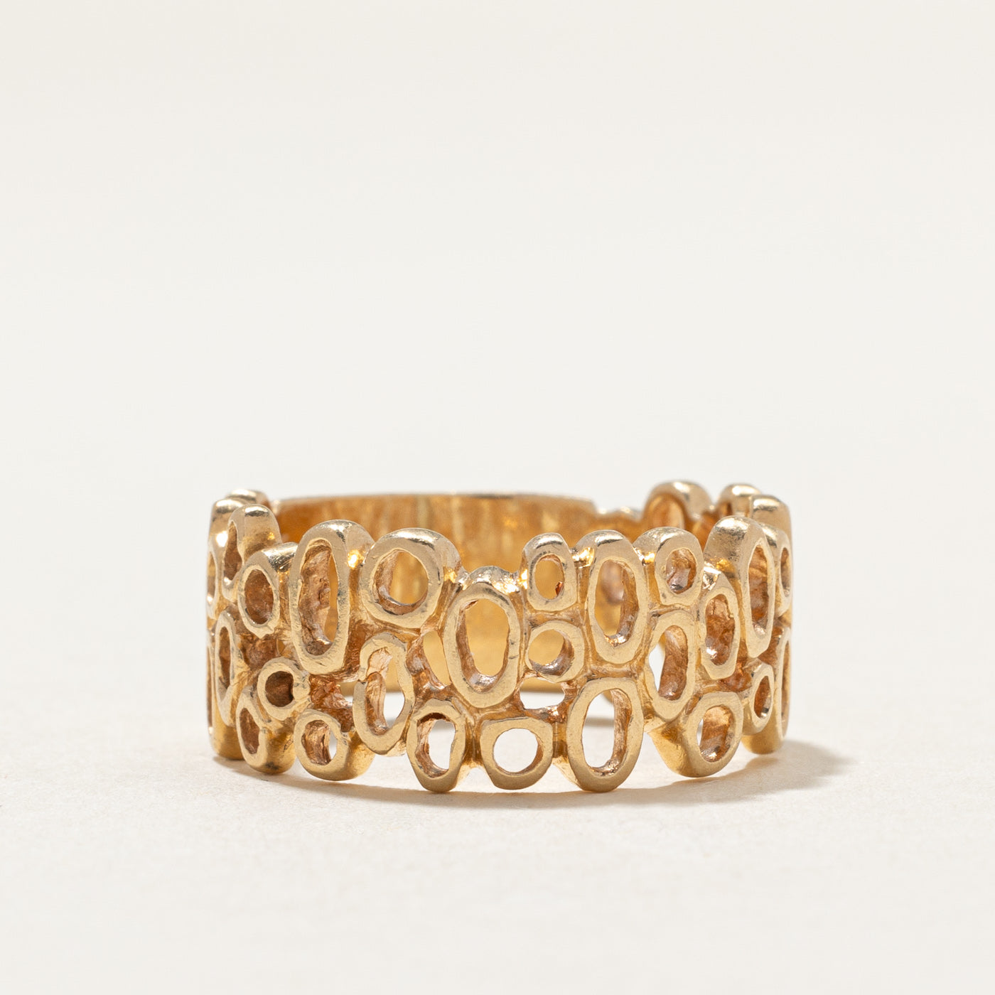 14K Yellow Gold Abstract Openwork Band Ring - 9mm Wide, Size 7 - Elegant Stackable Ring for Women, Perfect for Everyday Wear, Anniversary Gifts & Special Occasions