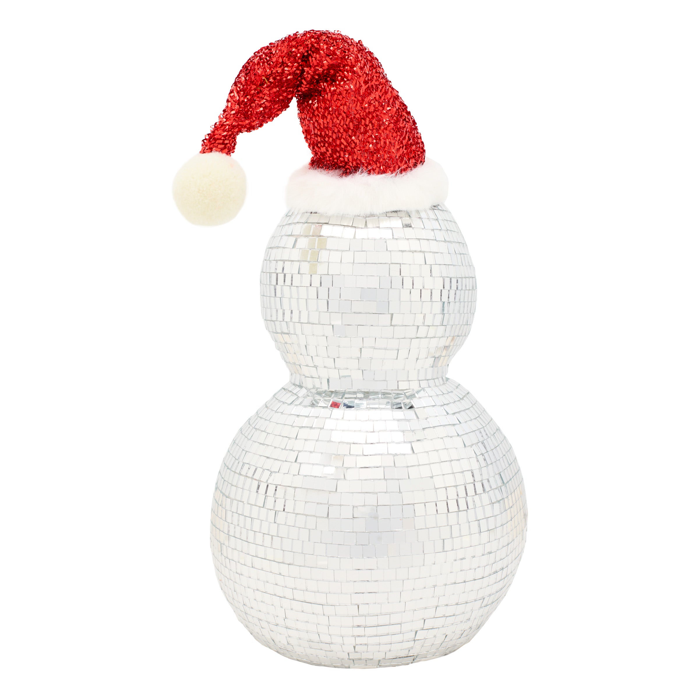 12 Inch Disco Ball Snowman with Santa Hat - Sparkling Christmas Decor for Parties, Home & Holiday Celebrations