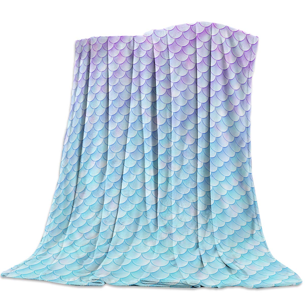 Picpeak Soft Cozy Plush Throw Blanket - Mermaid Fish Scale Pattern Flannel Blanket (59x79 inches) for Couch, Sofa, Bed, Travel, Beach & Picnic | Lightweight Decorative Blanket for Home, Office & Outdoor Use