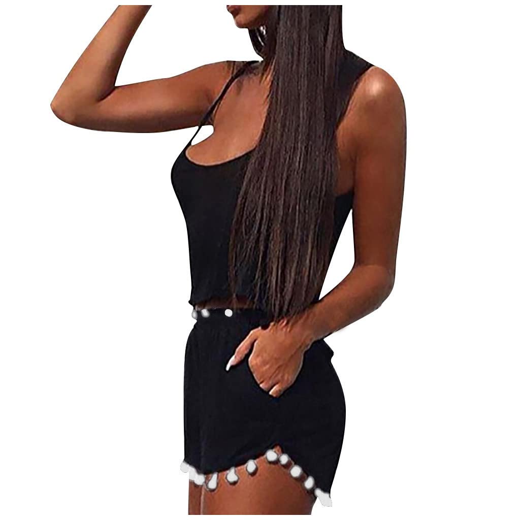 HUERTOP Women's Yoga Shorts - High Waisted Workout Shorts with Solid Camisole Set for Yoga, Gym & Running | Comfortable Activewear for Women | Perfect for Fitness, Lounge & Summer Outfits