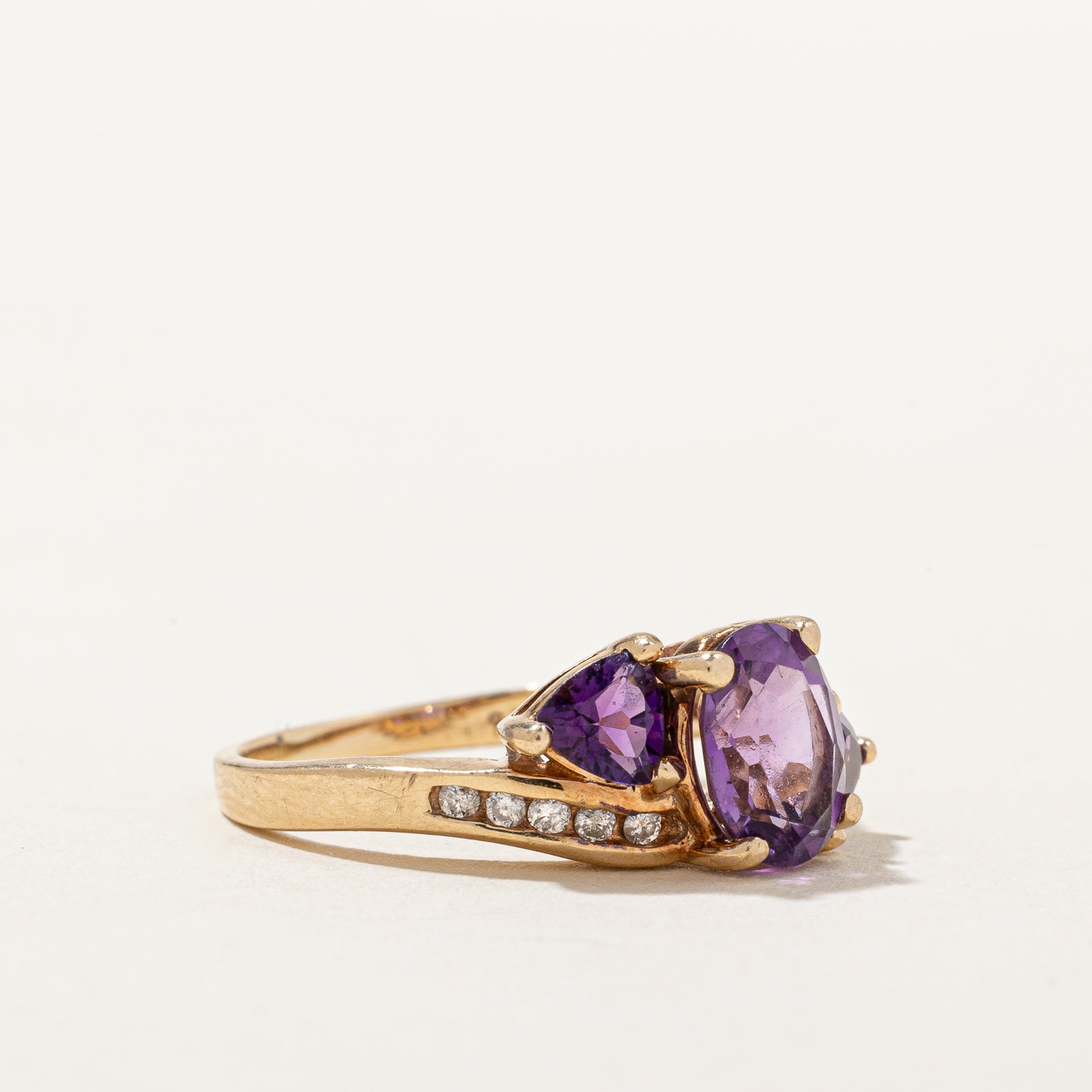 1.40ctw Three Stone Amethyst & Diamond Bypass Ring with 0.1ctw Diamonds | Size 6.25 | Elegant Purple Gemstone Jewelry for Women | Perfect for Engagement, Anniversary & Special Occasions