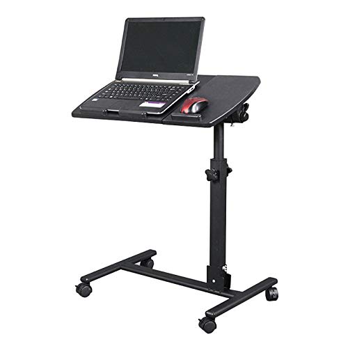 Adjustable Tilt Overbed Table with Wheels - Pneumatic Lift Mobile Desk for Laptop, Computer, Reading & Eating in Bed | Foldable Bedside Table for Hospital, Home & Office Use