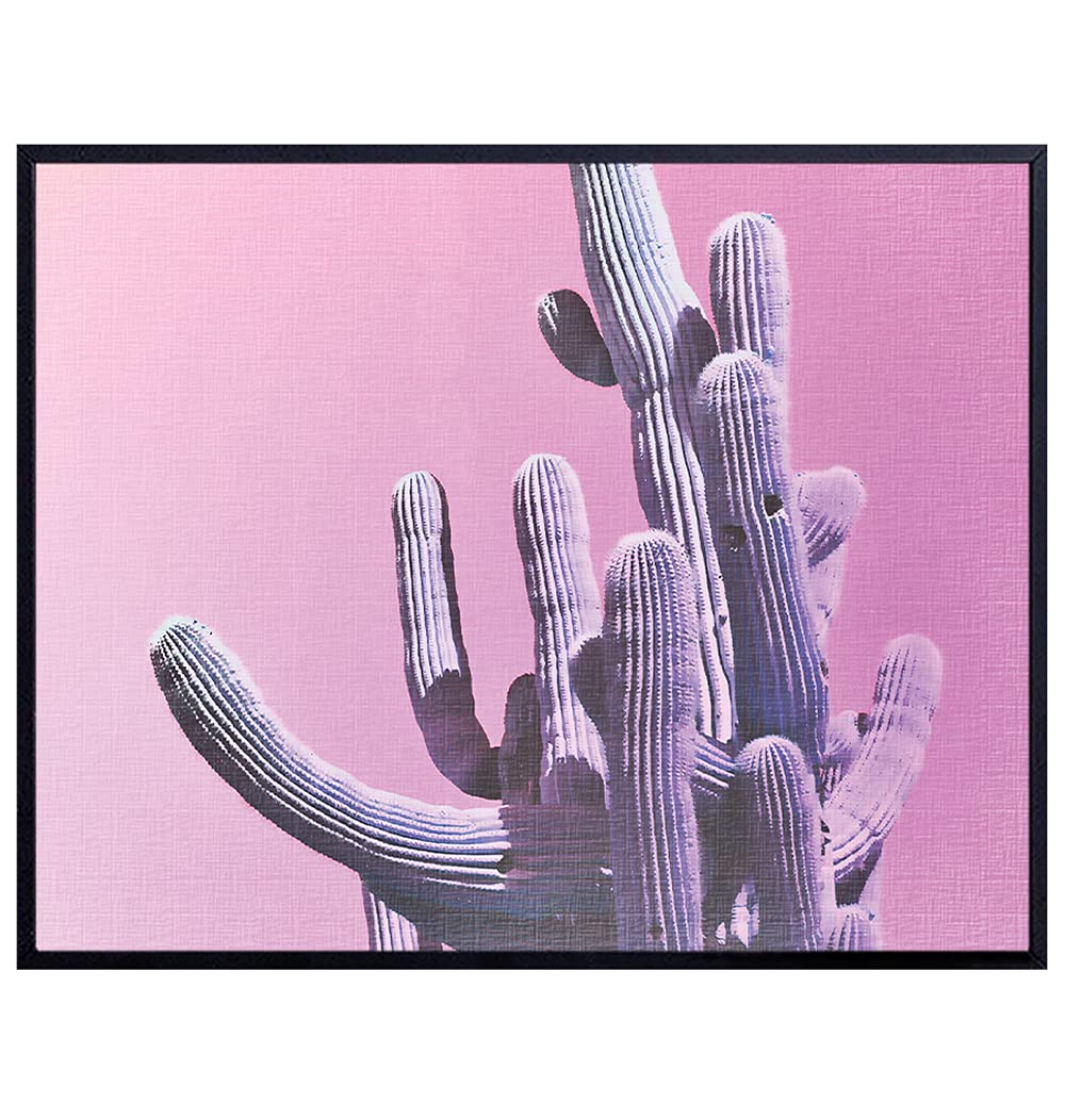 Cactus Wall Art - Modern Pink Saguaro Desert Decor for Bedroom & Living Room - Sonoran Desert Pop Art Home Decor - Unique Wall Hangings for Women's Spaces