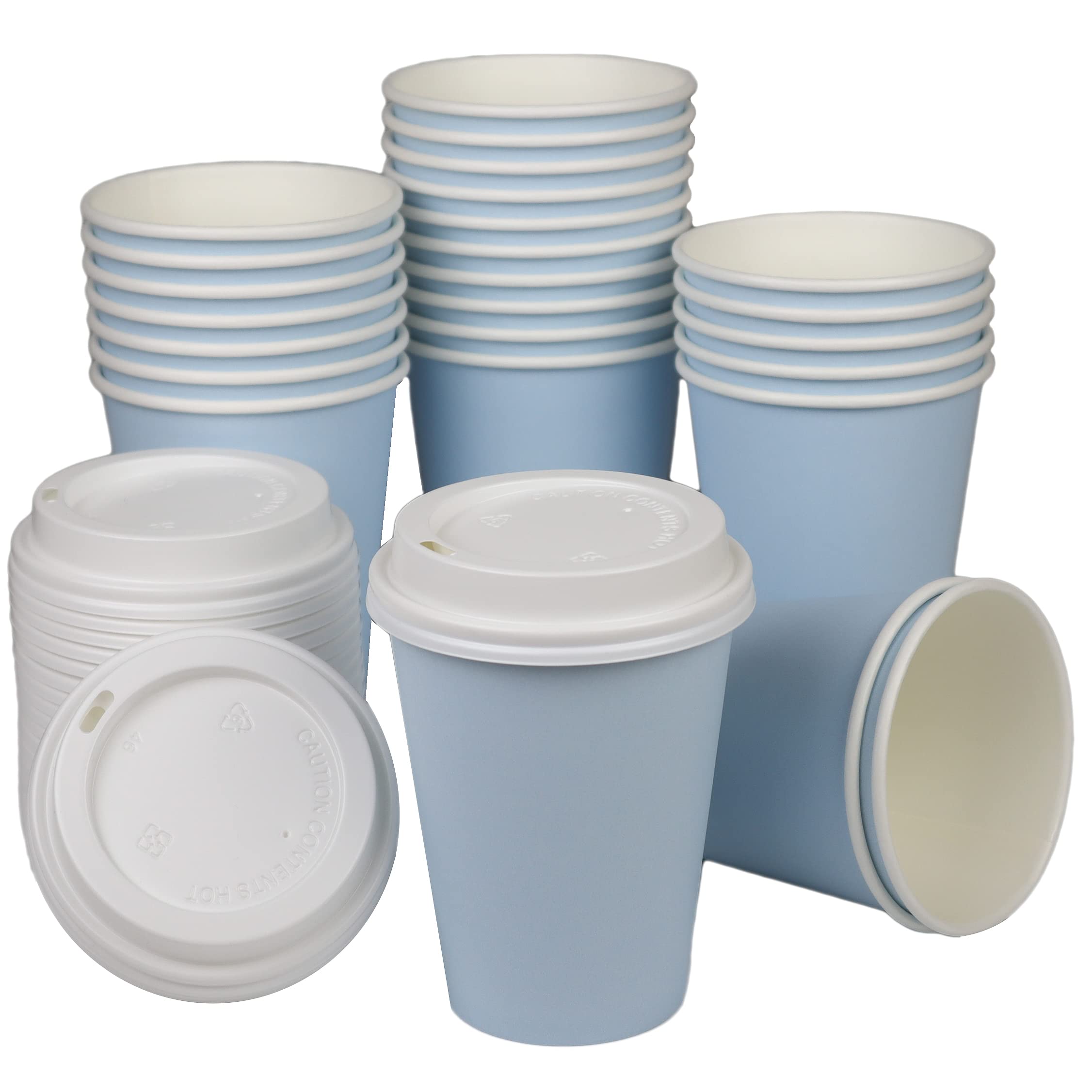 Premium 12oz Disposable Coffee Cups with Lids - 25 Pack Light Blue | Eco-Friendly Paper Travel Cups for Hot Beverages | Ideal for Office, Cafes, Road Trips & Outdoor Activities