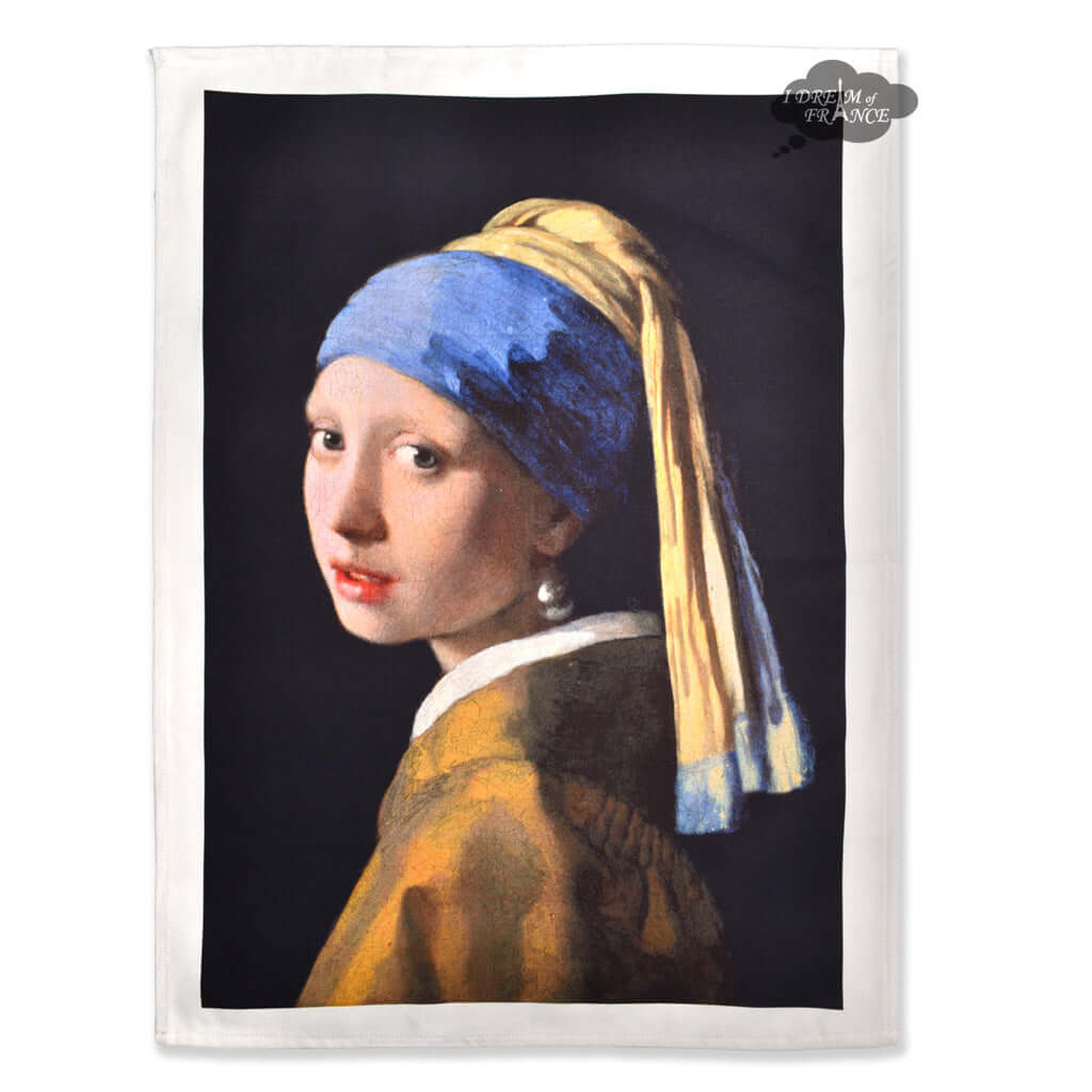 Vermeer's Girl with a Pearl Earring French Cotton Kitchen Towel - L.R. Creations | Art-Inspired Dish Towel for Kitchen Decor & Gift