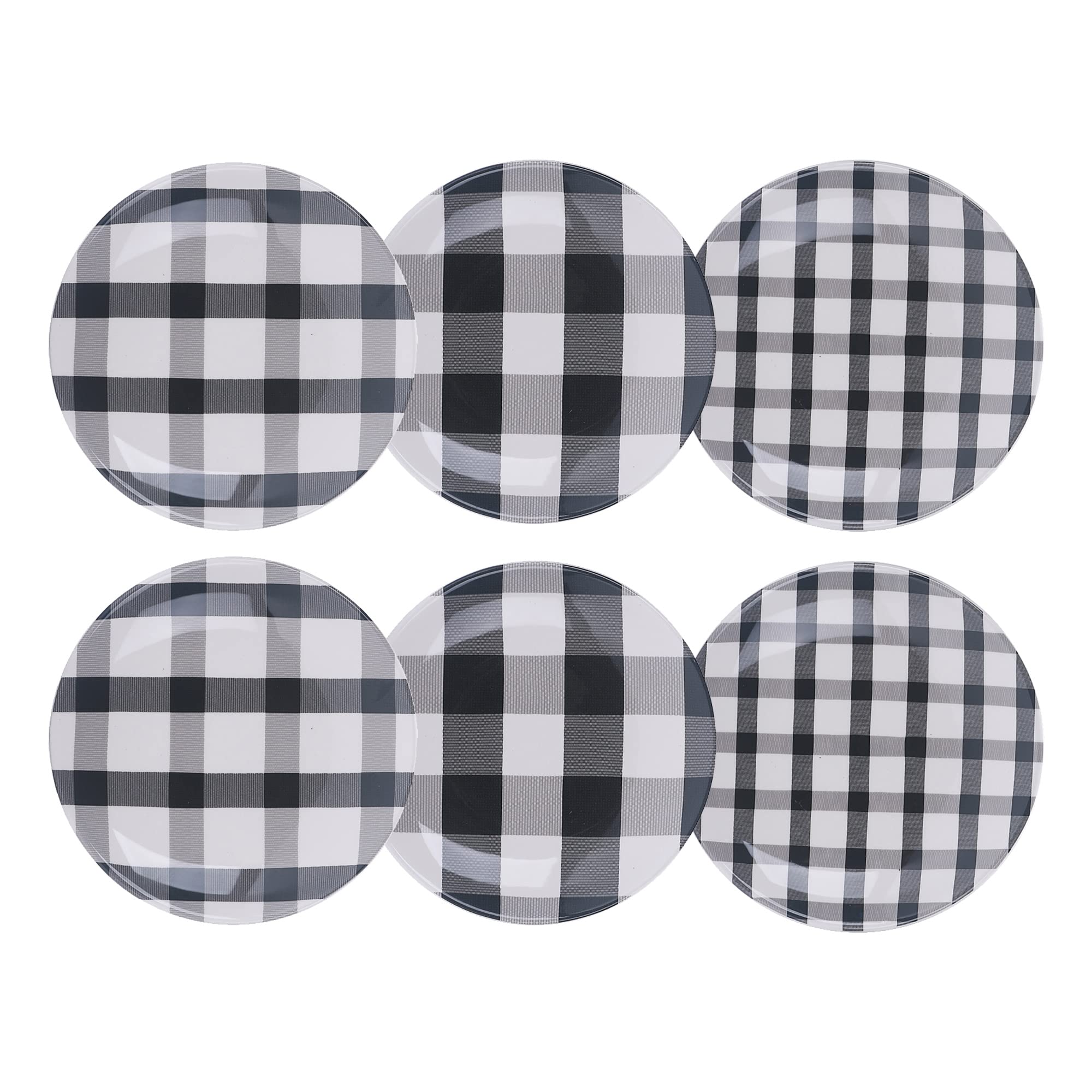 Bico 6-Inch Black and White Checkered Ceramic Appetizer Plates, Set of 6 - Microwave & Dishwasher Safe Salad, Snack, Dessert Plates for Party, Picnic, and Home Dining