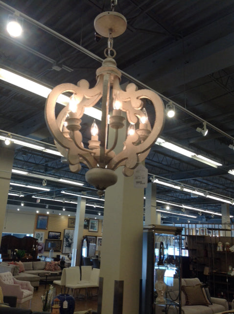 6-Light Washed Wood Chandelier - Rustic Farmhouse Ceiling Light Fixture for Dining Room, Living Room & Bedroom