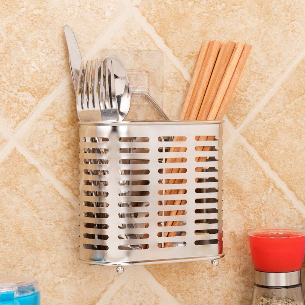 Stainless Steel Cutlery Holder & Drainer - Hanging Spoon Fork Chopsticks Storage Basket - Kitchen Organizer Rack for Utensils & Tableware - Perfect for Small Spaces, Dorm Rooms & Camping