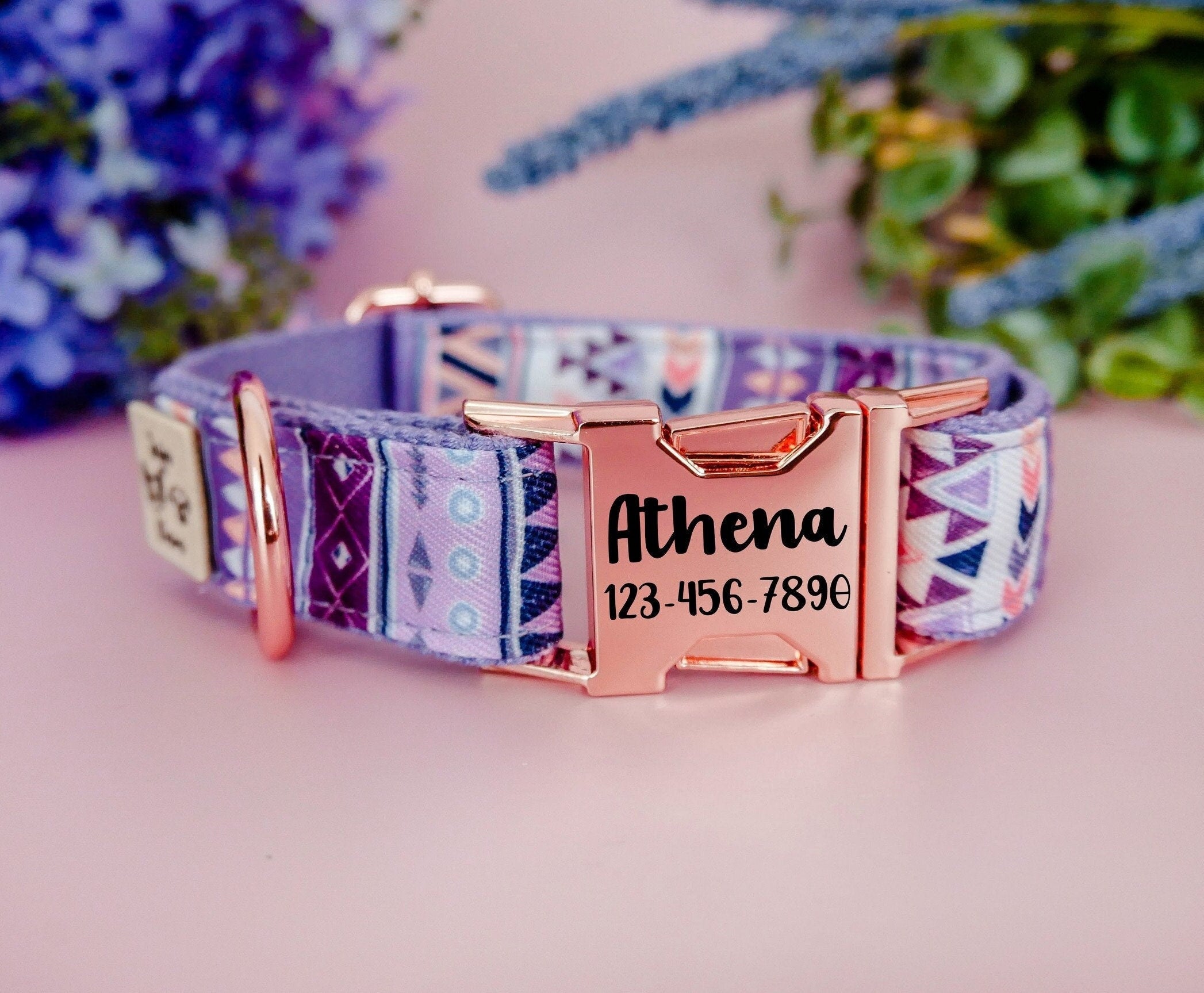Custom Engraved Purple Tribal Dog Collar with Buckle - Personalized Pet Collar for Small Medium Large Dogs - Perfect for Training, Walks, and Outdoor Adventures
