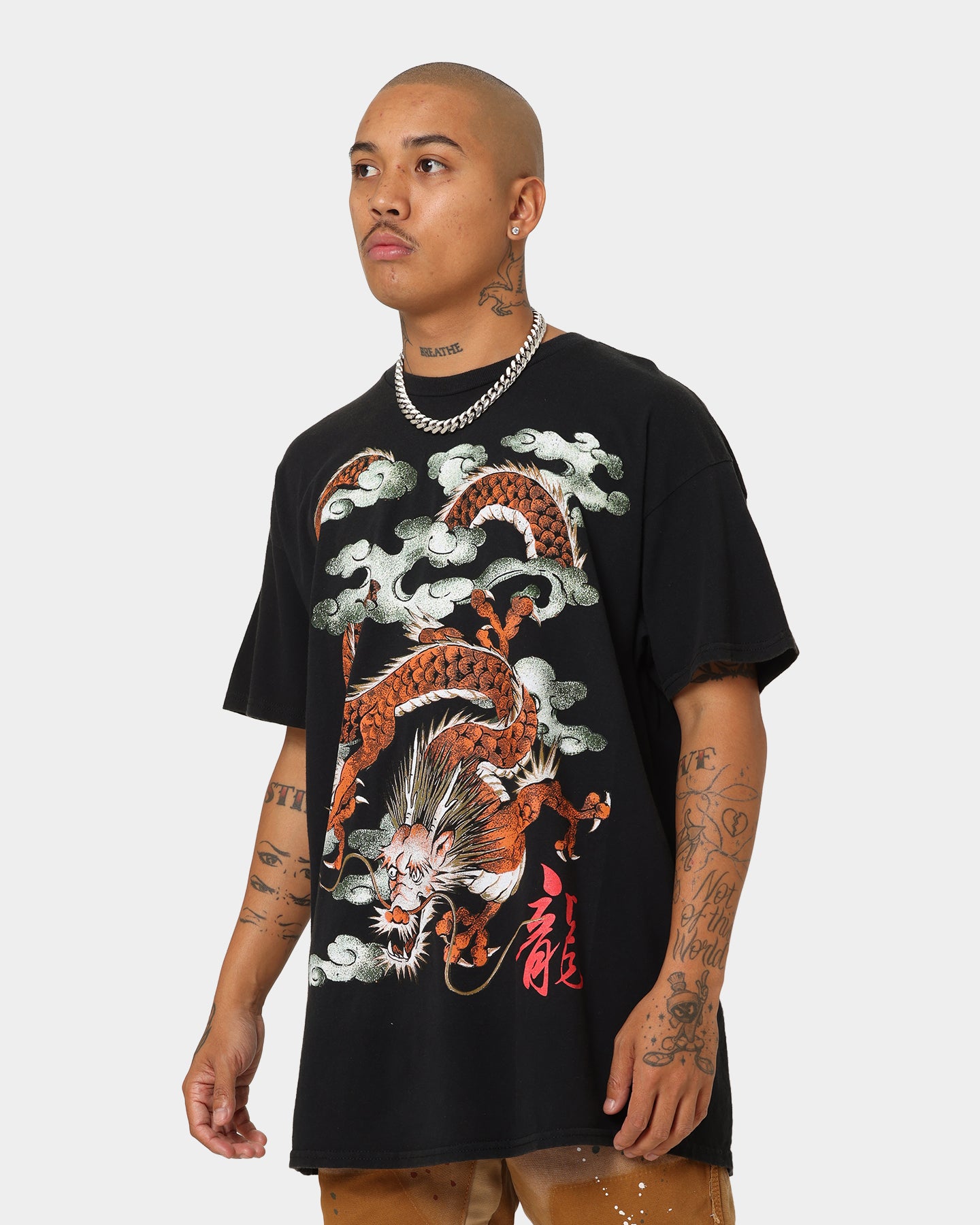 Vintage Ryu Dragon Graphic T-Shirt for Men - Washed Black Retro Streetwear Tee - Perfect for Casual Wear, Gaming, and Anime Fans