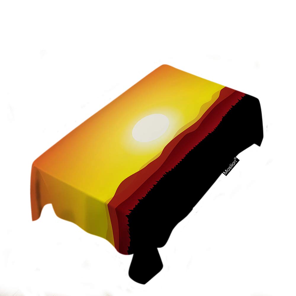 Moslion Mountains Landscape Abstract Art Tablecloth - 60x90 Inch Bright Color Sunrise Design Polyester Picnic & BBQ Table Cover for Kitchen, Dining, Outdoor Parties and Camping