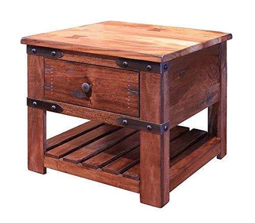 Granville Rustic Solid Wood End Table with Drawer - Nightstand, Living Room Accent Table, Bedside Table for Home Decor