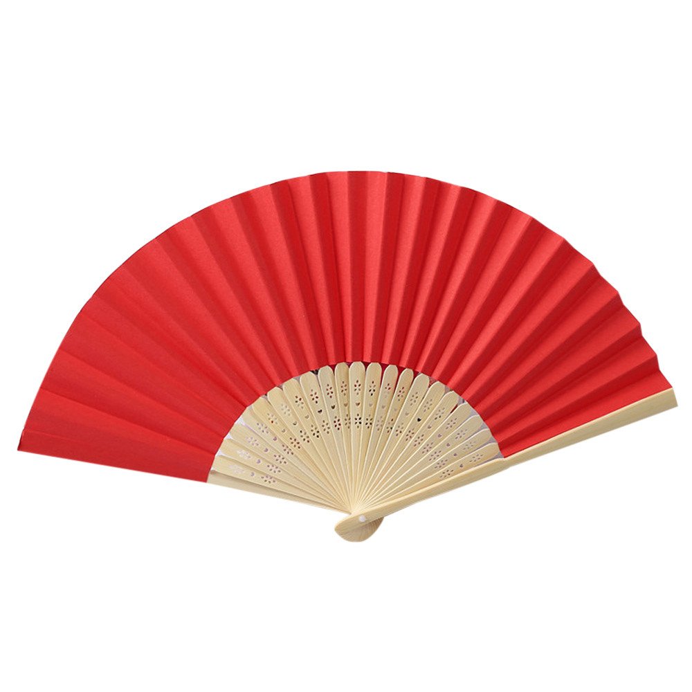 Elegant Red 7-inch Silk Folding Fan for Dance, Wedding & Party - Handheld Lace Paper Fan by HHmei | Perfect for Performances, Ceremonies & Summer Cooling