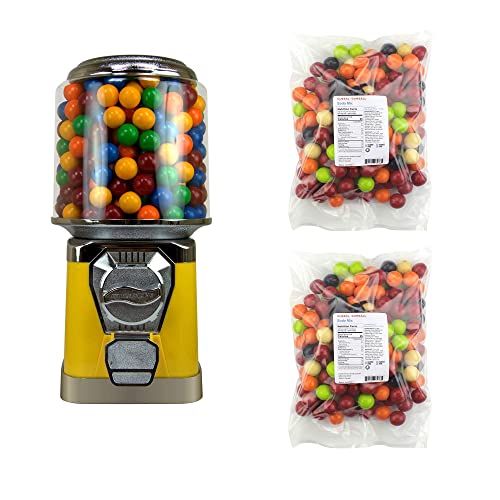 Yellow Gumball Machine for Kids - Home Vending Machine with 5lb Soda Mix Gumballs - Coin Operated Bubble Gum Dispenser - Perfect for Birthday Parties, Arcade Games & Home Decor