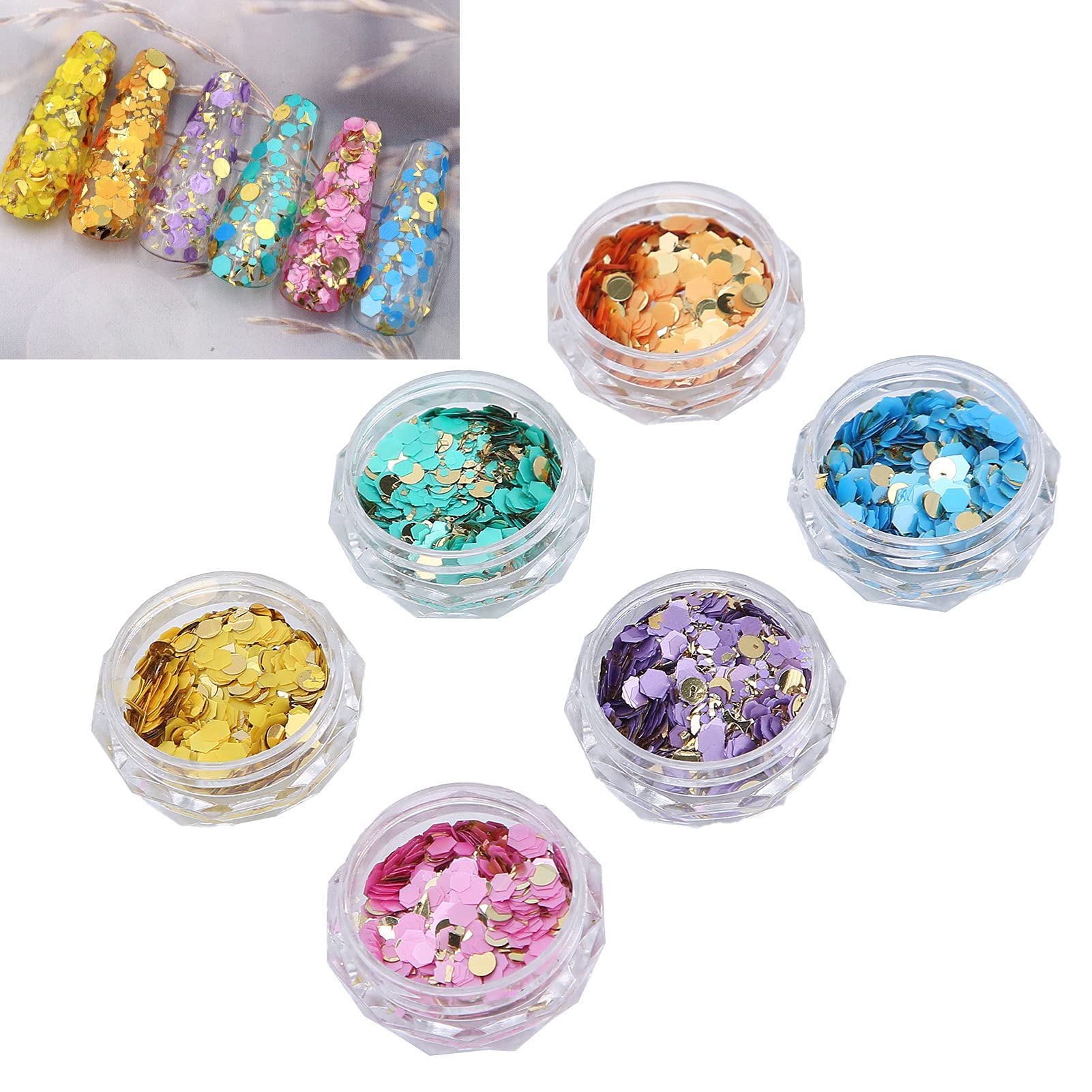 6 Boxes Mixed Flakes 3D Nail Glitter Set - Chunky Sequin Confetti Sparkles for Nail Art & Body Shimmer | DIY Manicure, Party Makeup, Festival Cosplay