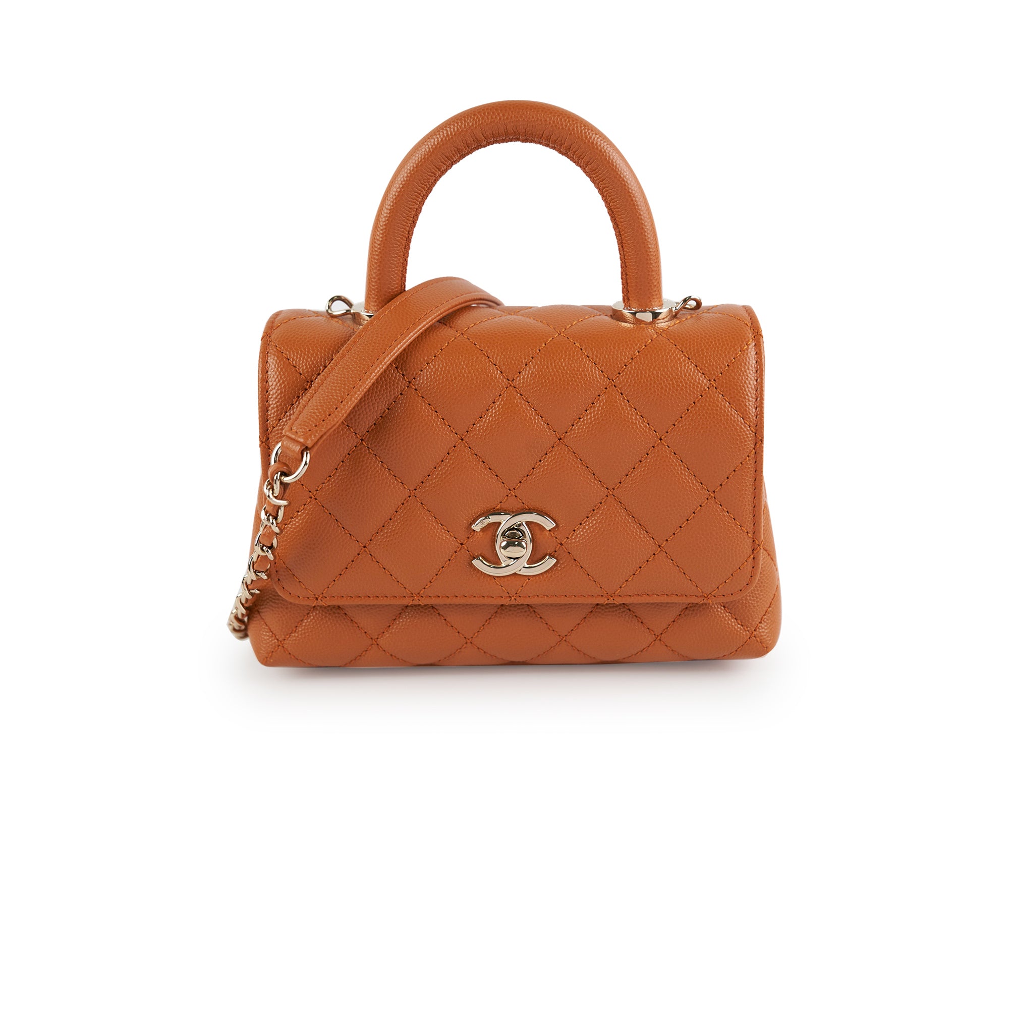 Chanel Mini Coco Handle Bag in Caviar Leather - Caramel Brown Crossbody Purse for Women | Perfect for Date Night, Parties & Everyday Luxury