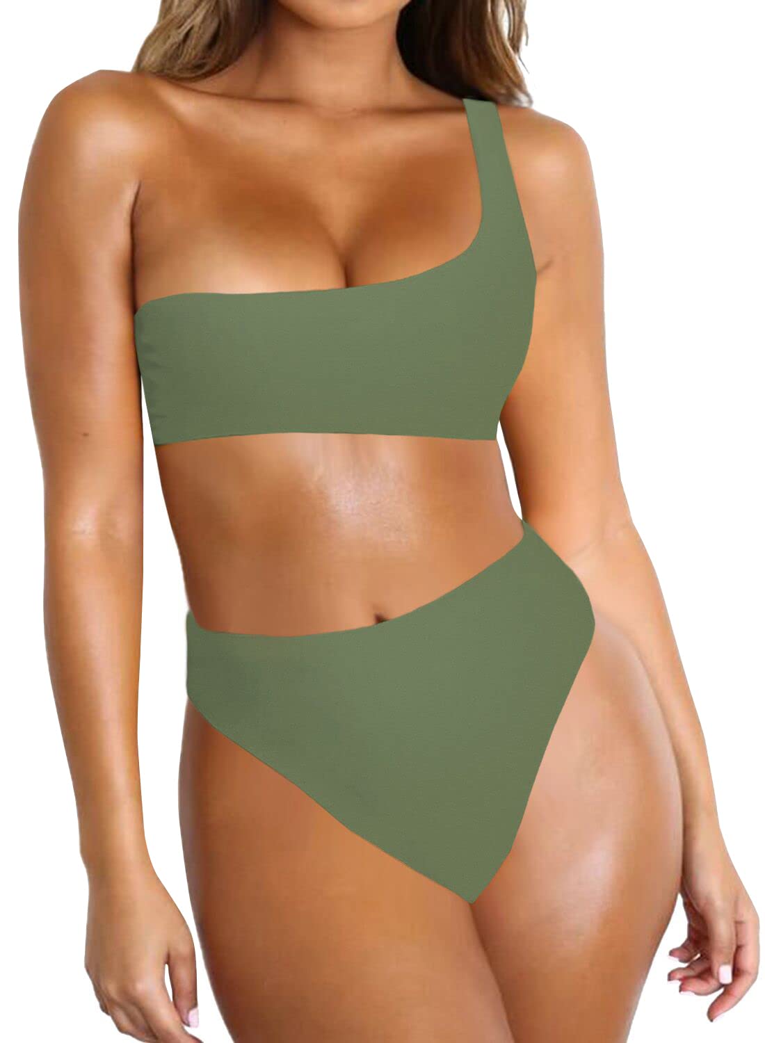 Byoauo Women's One Shoulder Bikini Set - High Waisted Swimwear Two Piece Bathing Suit for Beach, Pool & Summer Vacation