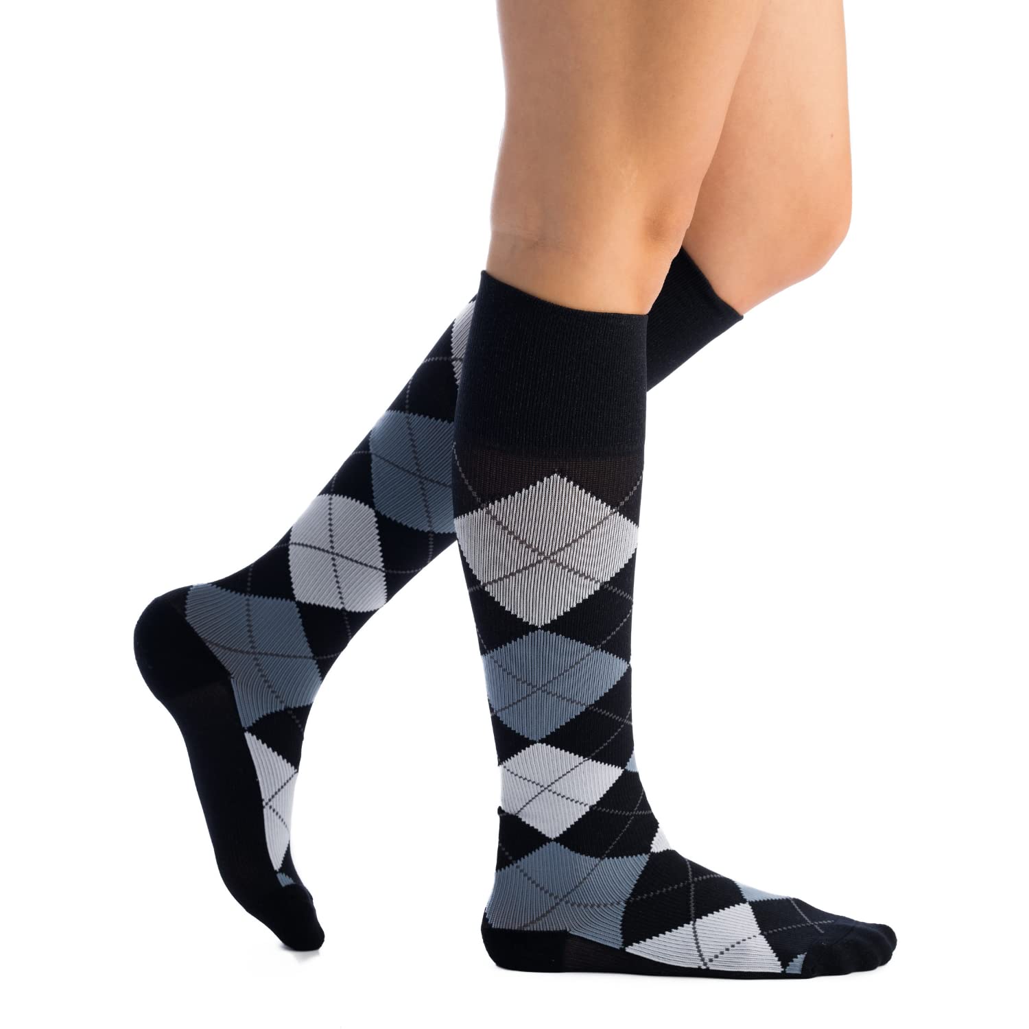EvoNation Men & Women's 15-20 mmHg Graduated Compression Socks - Moderate Pressure Knee High Argyle Socks for Circulation & Comfort - Perfect for Travel, Sports & Daily Wear