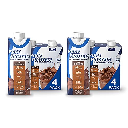 Pure Protein Chocolate Protein Shake - 30g Complete Protein, Ready to Drink, Keto-Friendly | Vitamins A, C, D, E & Zinc for Immune Support | 11oz Bottles (4 Pack of 2) | Perfect for Post-Workout Recovery, On-the-Go Nutrition & Healthy Lifestyle