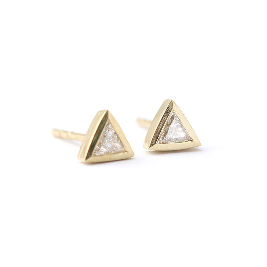 18K Gold Trillion Cut Diamond Stud Earrings for Women - Perfect for Weddings, Parties & Everyday Elegance