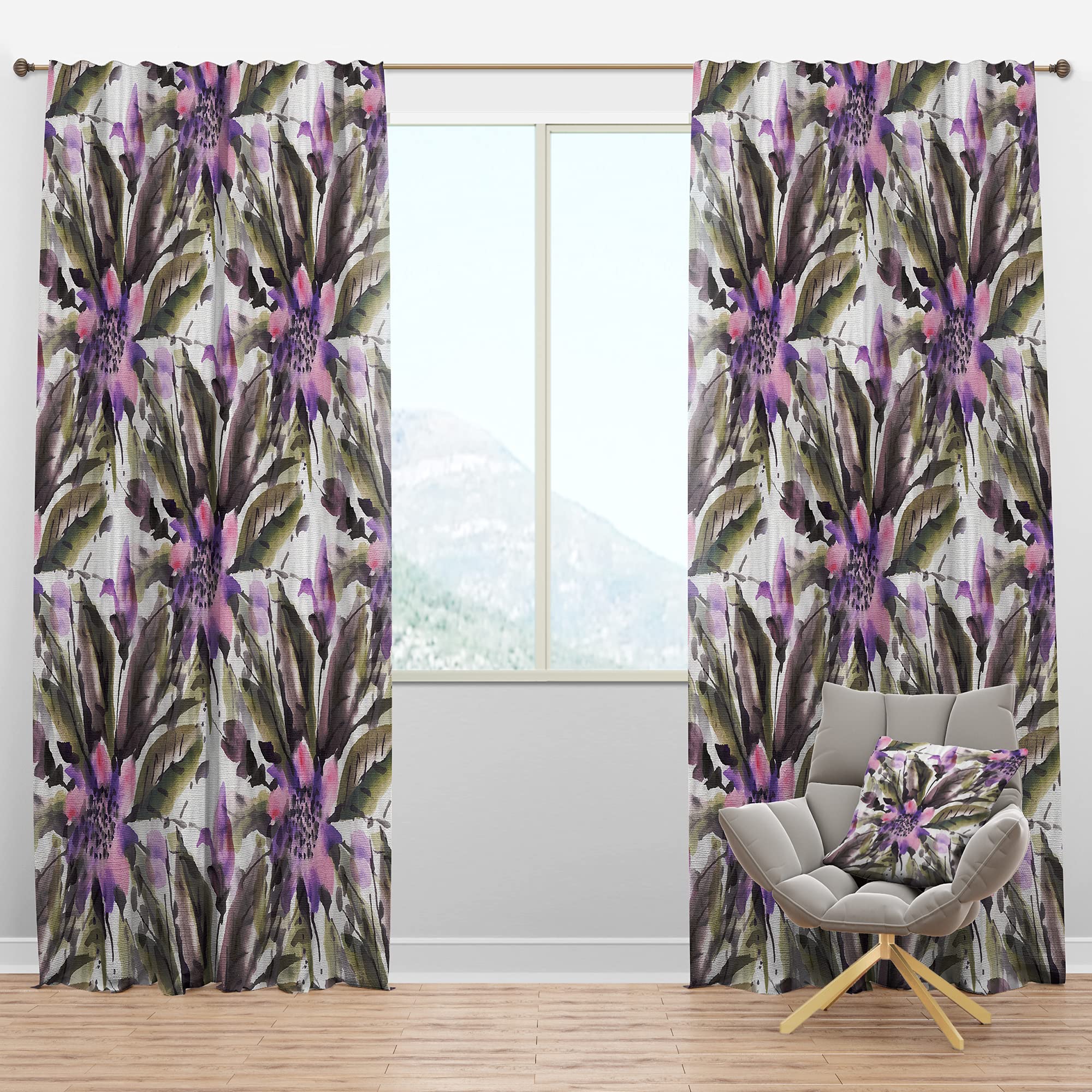 DesignQ Blackout Curtains - Watercolor Floral Print Thermal Insulated Drapes for Bedroom & Living Room (52x90, Single Panel) - Perfect for Light Blocking, Privacy & Energy Efficiency