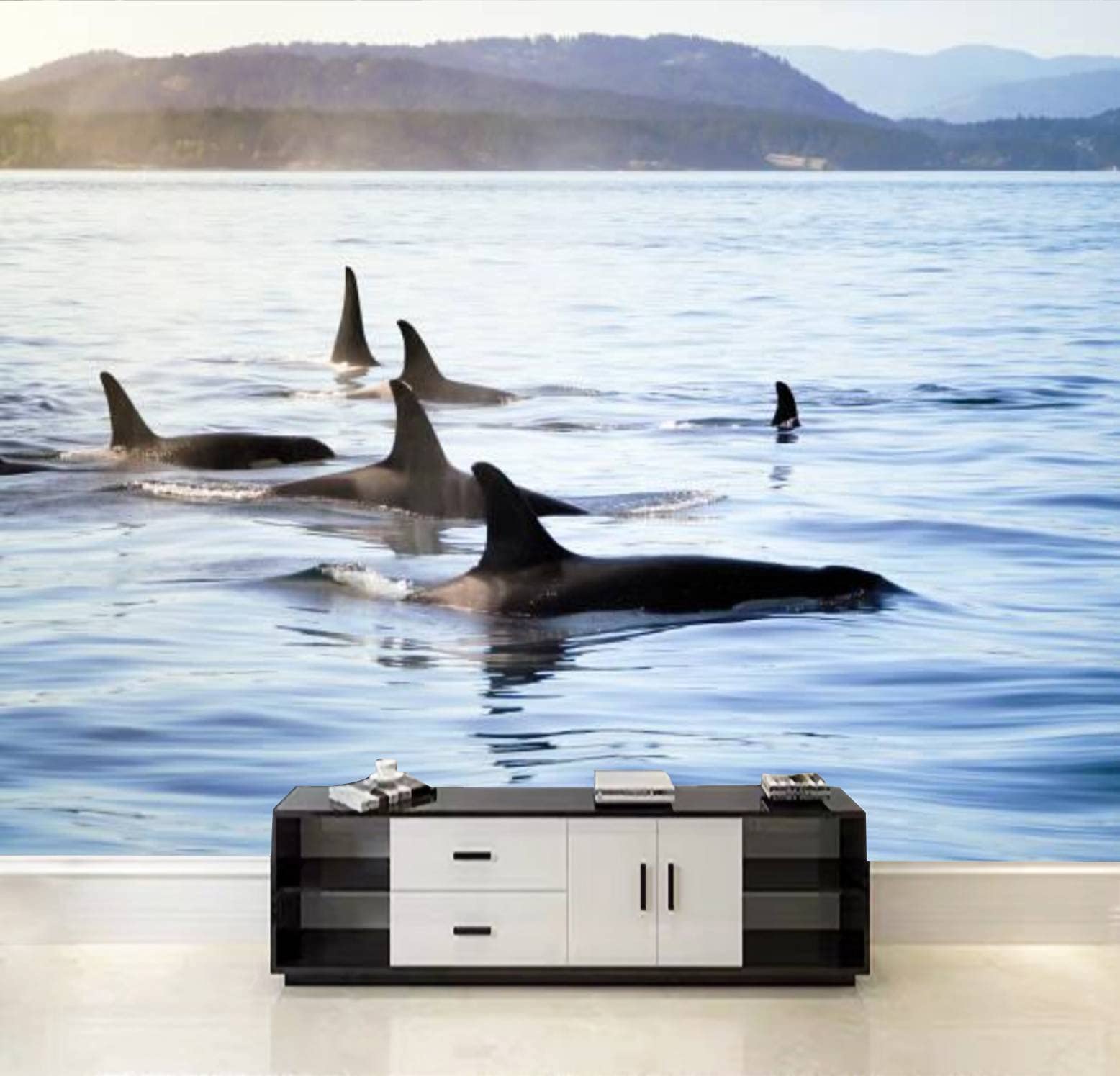 QDAXZJPRLB Removable Self-Adhesive Orca Killer Whale Wallpaper Sticker - Large Peel & Stick Wall Mural Poster for Living Room, Bedroom, Nursery Decor | Easy Home Decoration & Accent Wall Design