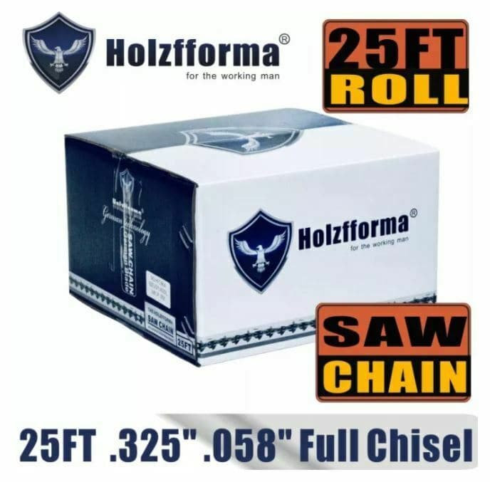 Holzfforma® 25FT Roll Full Chisel Saw Chain .325'' Pitch .058'' Gauge - Compatible with Stihl, Husqvarna, Echo Chainsaws - Ideal for Wood Cutting, Logging, and Forestry Work