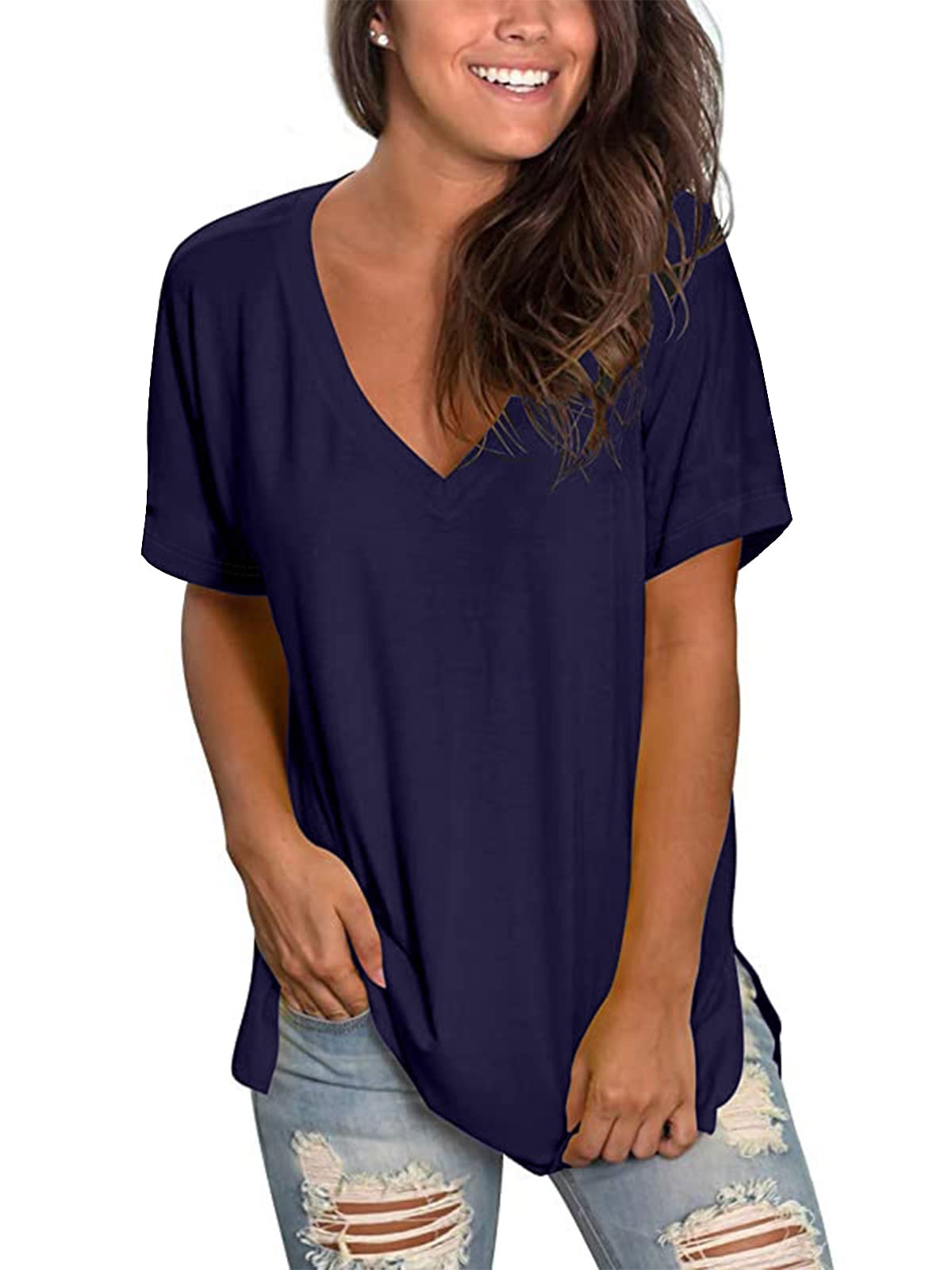 Floral V-Neck T-Shirt for Women - Summer Short Sleeve Blouse | Casual Outfit, Beach Wear & Everyday Fashion