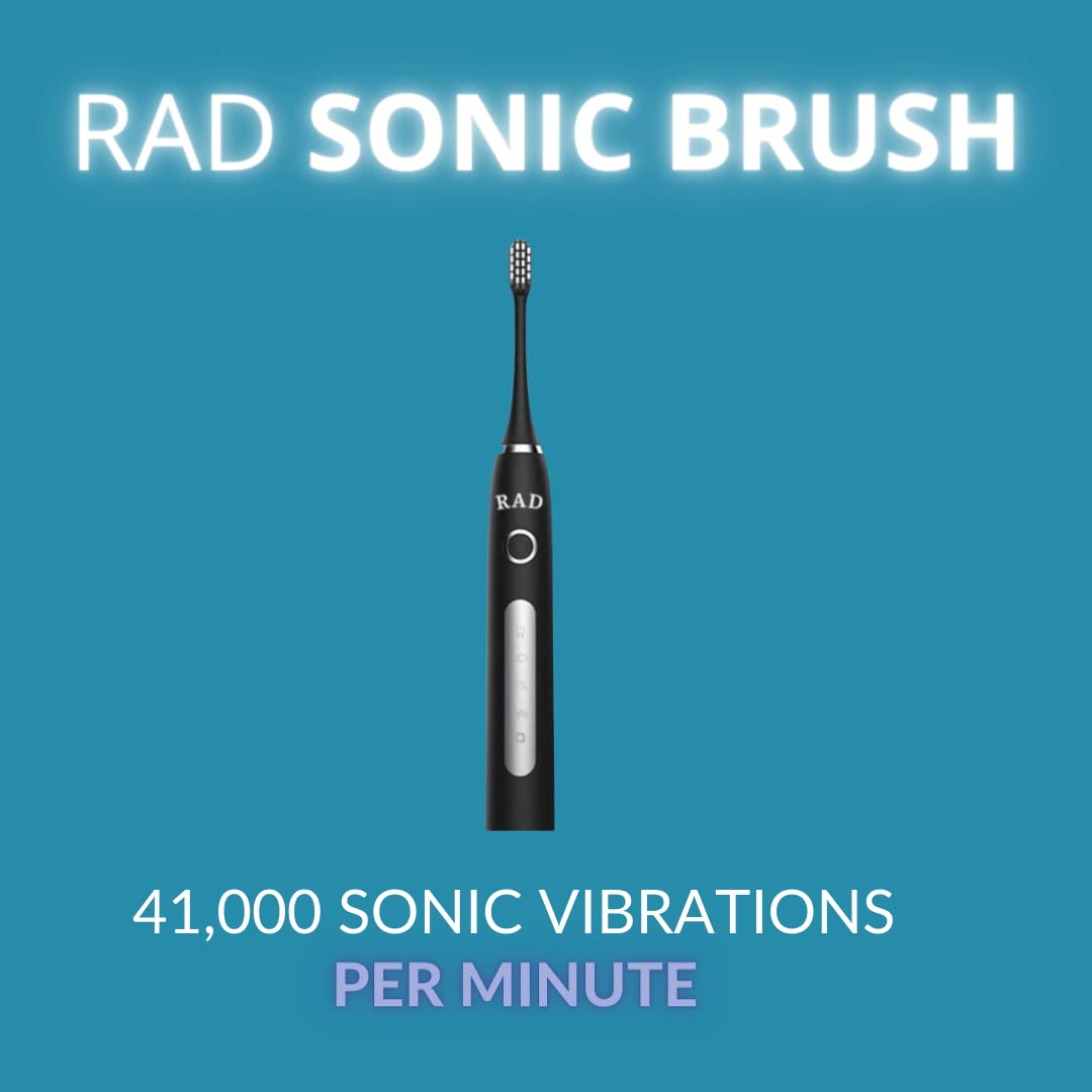 Rad Sonic Electric Toothbrush - Rechargeable Toothbrush with 5 Cleaning Modes, 3 Brush Heads & Travel Case - Deep Cleaning for Whitening Teeth & Gum Care - Perfect for Home, Travel & Daily Oral Hygiene (Black)