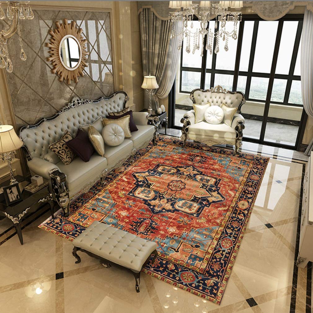LIKETN Soft Isfahan Traditional Floral Area Rug 4'x7' - Non-Slip Fleece Living Room Carpet, Bedroom Rug, Nursery Mat for Indoor/Outdoor Use - Classic Persian Design Home Decor for Cozy Spaces