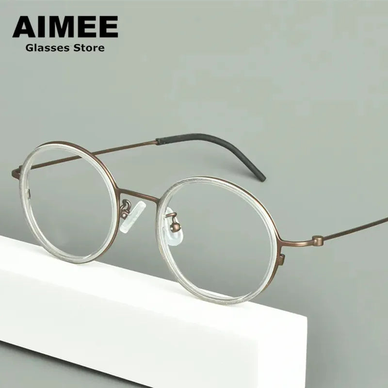 Aimee Unisex Full Rim Round Titanium Acetate Eyeglasses Frame 15503 - Lightweight & Durable Glasses for Men & Women - Perfect for Reading, Work & Everyday Wear
