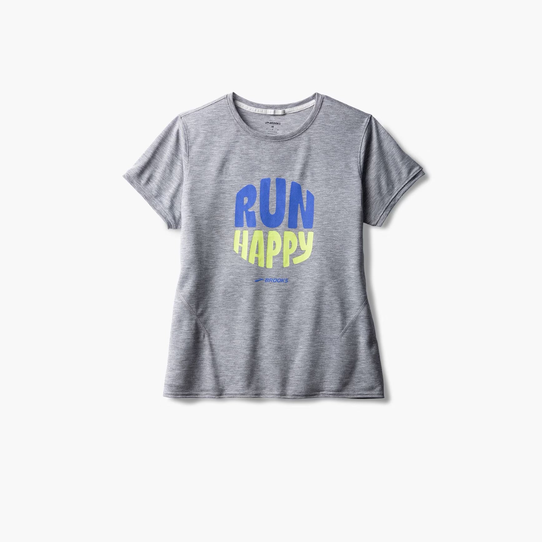 Women's Running Short Sleeve Shirt - Nike Distance 3.0 Tech Top in Heather Ash/Run Happy - Lightweight Moisture-Wicking Performance Tee for Jogging, Gym Workouts & Outdoor Activities