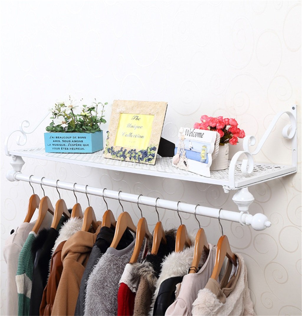 LPZ-SHELF Floating Shelves - Heavy Duty Metal Wall Mounted Storage Shelf with Coat Hooks | Clothes Hanging Drying Rack & Display Stand for Bedroom, Bathroom, Entryway | Wall Shelf, Hangers, Organizer
