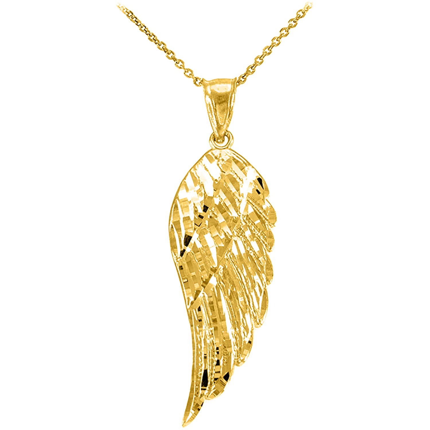 14K Yellow Gold Angel Wing Charm Pendant Necklace with Rolo Chain - Religious Jewelry for Women - Adjustable Chain Lengths - Perfect for Baptism, Confirmation & Spiritual Gifts