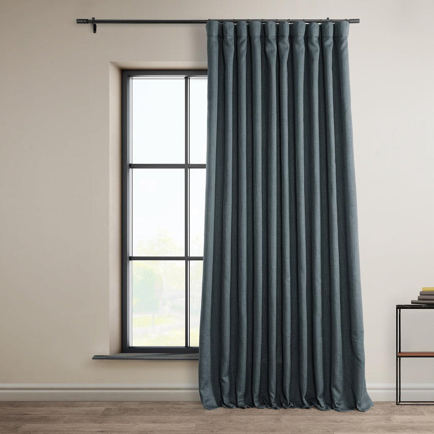Reverie Blue Extra Wide Textured Faux Linen Blackout Curtains for Bedroom - Thermal Insulated Noise Reducing Window Drapes for Living Room & Nursery
