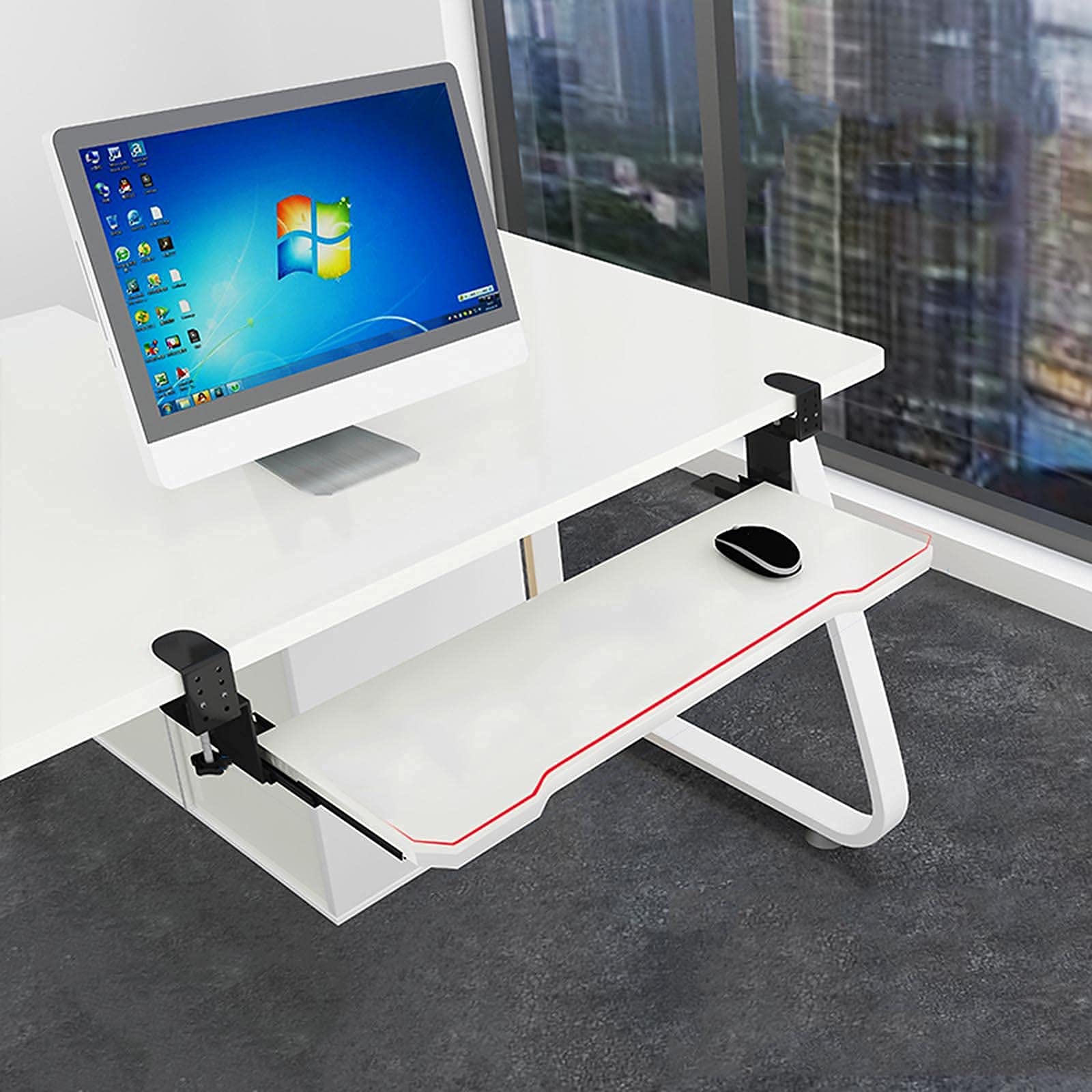 Ergonomic Large Clamp-On Keyboard Tray - Adjustable Under Desk Keyboard Drawer with Extension Bracket & Fixing Clip | Perfect for Home Office, Gaming Setup & Workspace Organization