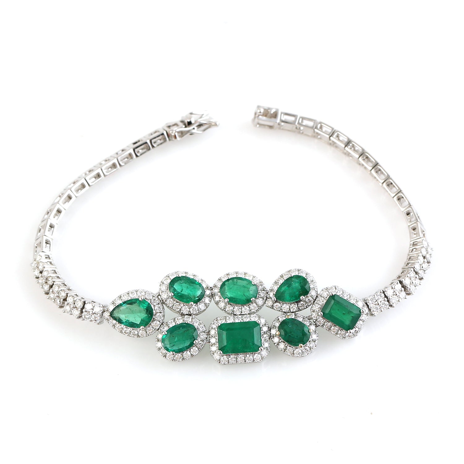 Emerald May Birthstone Pave Diamond Bracelet - 14K White Gold Adjustable Designer Jewelry for Women | Perfect Birthday Gift, Anniversary Present & Everyday Elegance