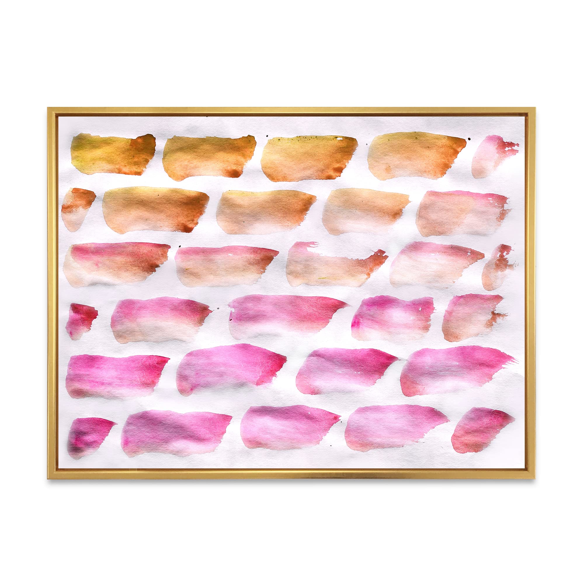 Abstract Pink and Dark Yellow Brushes Framed Canvas Wall Art - Modern Home Decor for Living Room, Bedroom & Office
