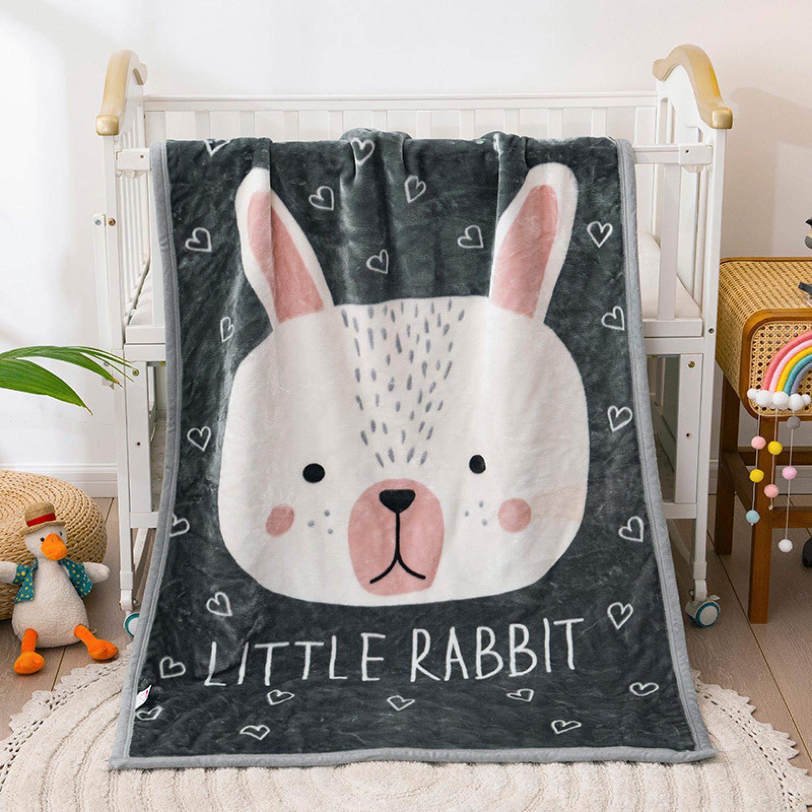 DNAEGH Soft Flannel Baby Blanket for Winter & Autumn - Warm & Thick Newborn Blanket, Infant Bedding Accessories, Rabbit Gray - Perfect for Nursery, Stroller & Swaddle