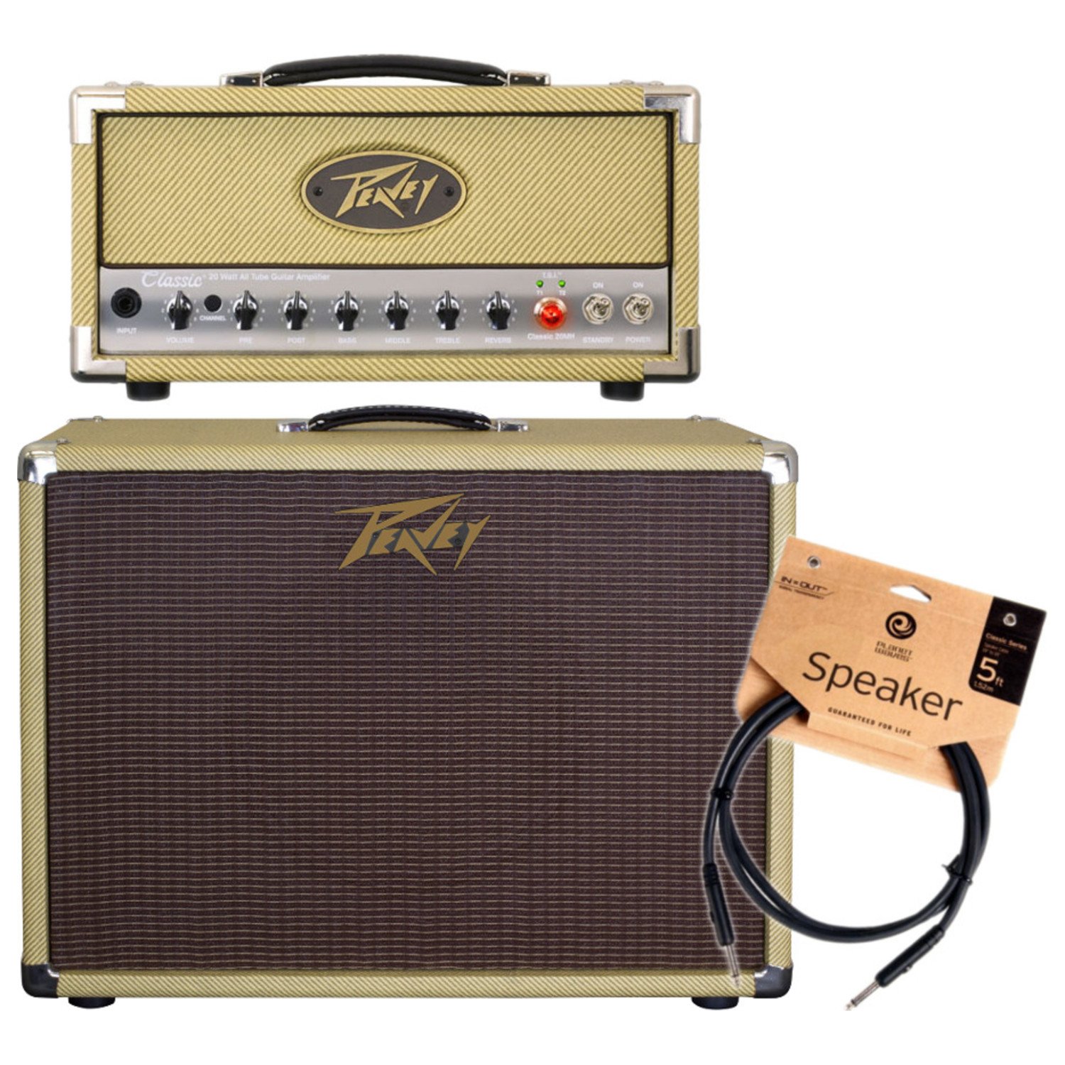 Peavey Classic Series 20 MH Mini Guitar Amp Head & 112-C Speaker Cabinet - Compact Tube Amplifier for Home Practice, Studio Recording & Live Performances