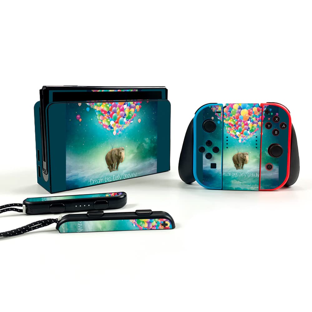 MightySkins Nintendo Switch OLED Skin - Elephant Balloons Design | Protective Vinyl Decal Wrap Cover | Durable & Easy to Apply | Made in USA | Perfect for Gaming, Travel & Personalization
