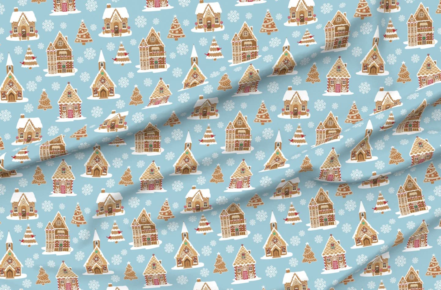 Winter Gingerbread Town Village Christmas Holiday Fabric - Petal Signature Cotton by The Yard for Sewing, Quilting & Crafts | Perfect for Holiday Decorations, DIY Gifts & Seasonal Home Decor