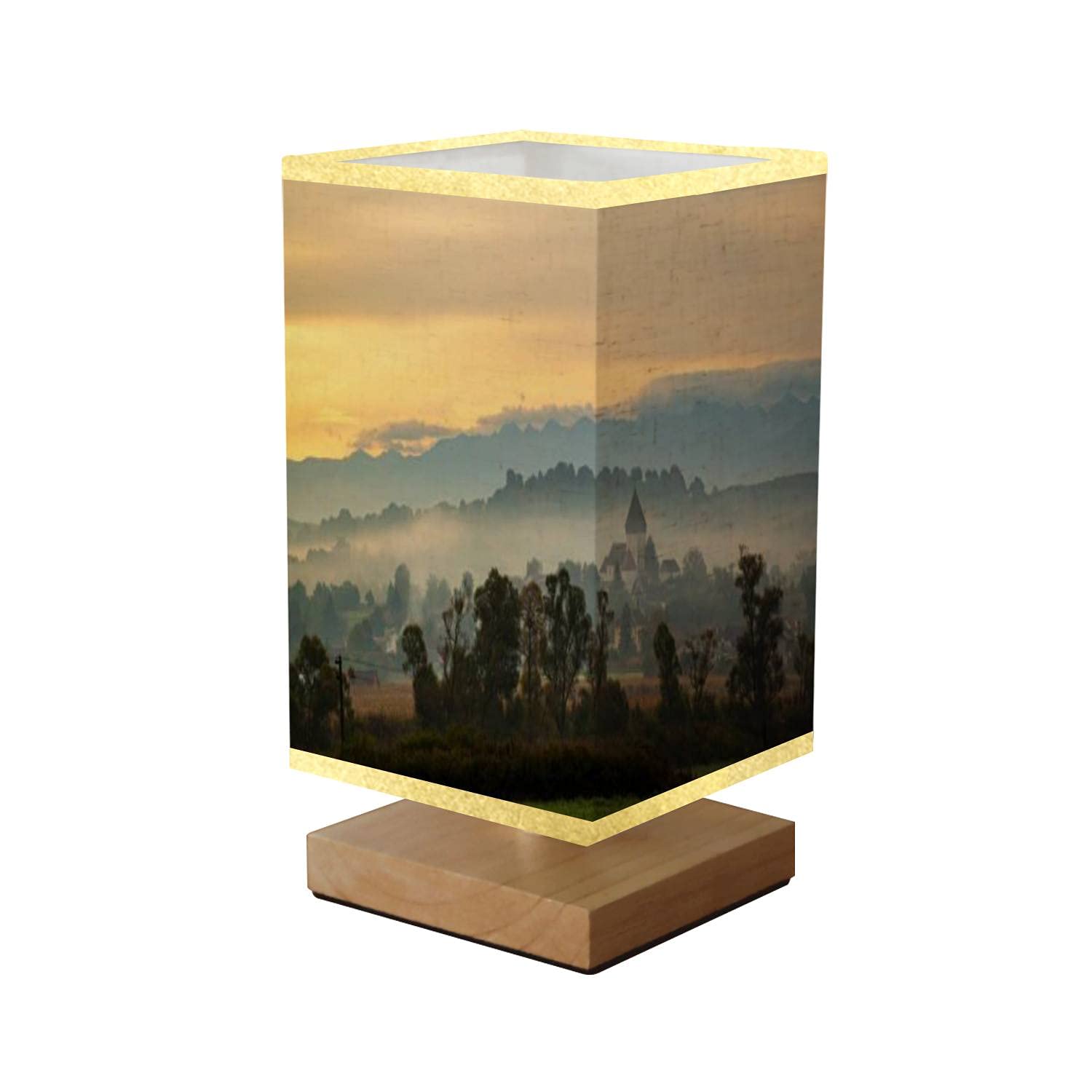 Dimmable Square Bedside Table Lamp with Wooden Base & Flaxen Fabric Shade - Modern Nightstand Lamp for Bedroom, Living Room, Office | Perfect Reading Light & Ambient Lighting