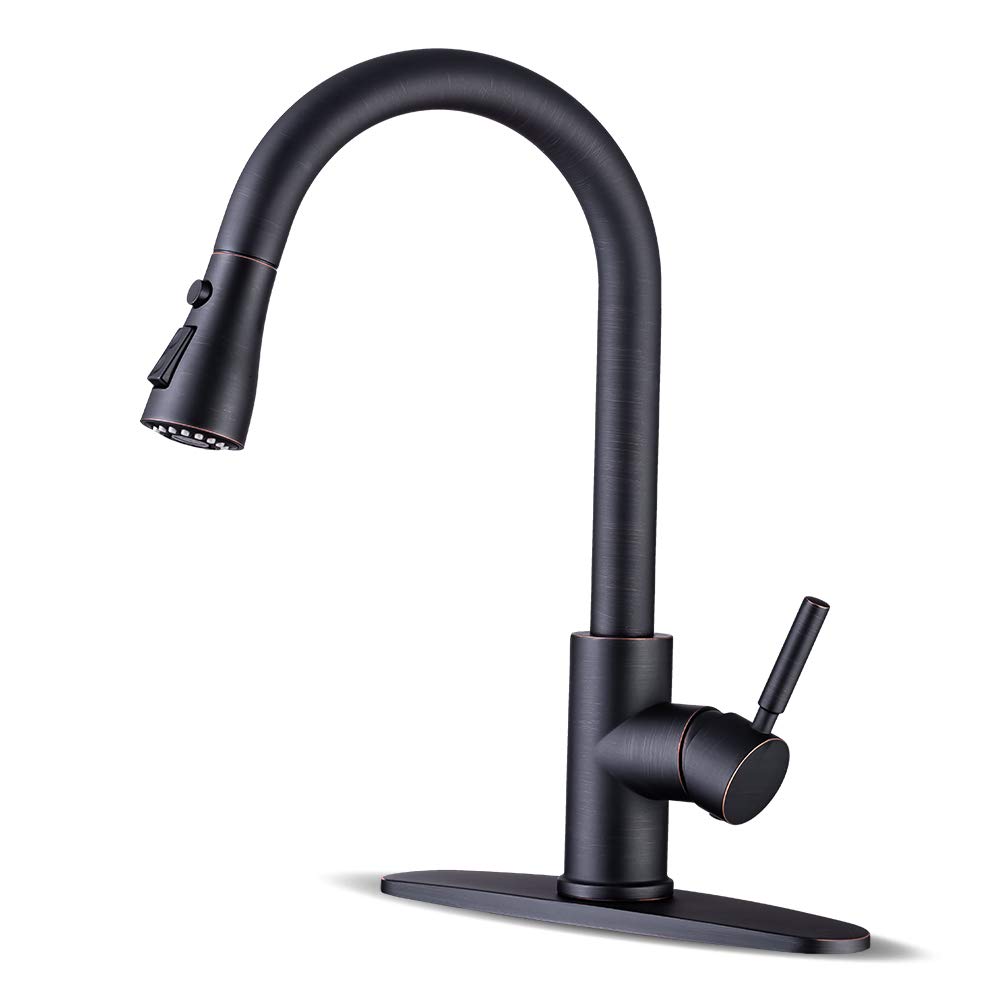 Premium WEWE Commercial Kitchen Faucet with Pull Down Sprayer - Oil Rubbed Bronze Farmhouse Sink Faucet, High Arc Stainless Steel Single Handle Design for Utility, RV & Laundry Sinks | Ideal for Modern Homes, Restaurants & Mobile Living Spaces