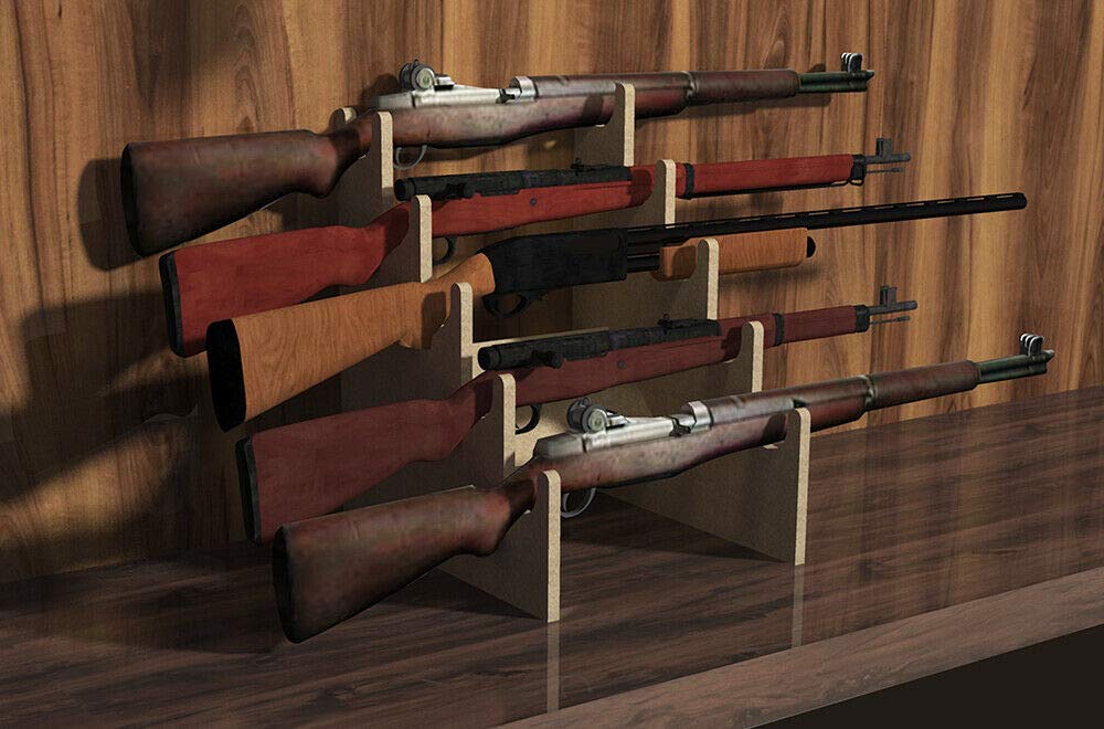 5-Slot Rifle Gun Rack Display Stand - Wall Mount & Table Top Storage Holder for Firearms | Perfect for Gun Cabinets, Hunting Gear Organization & Home Security Storage
